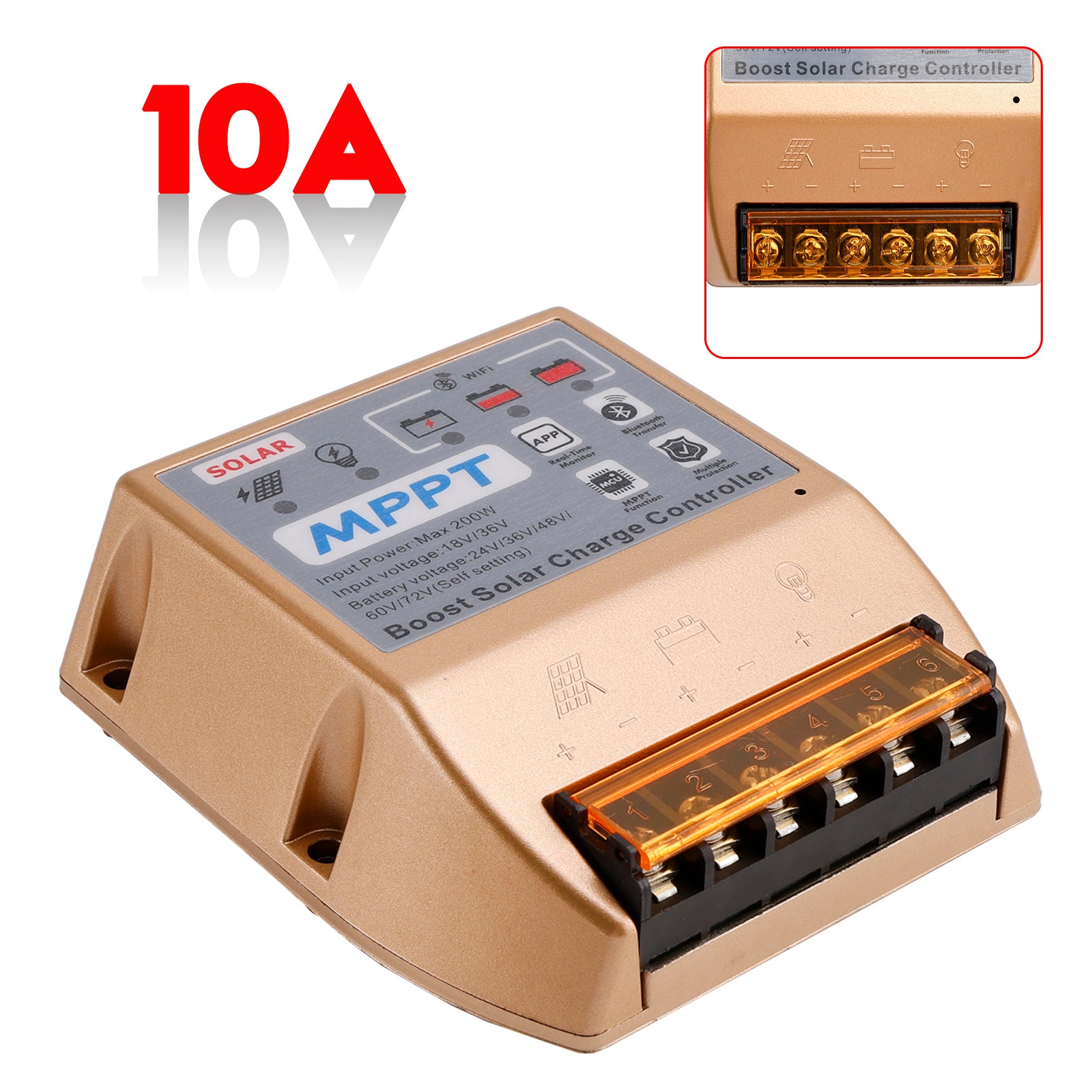 10A/20A/30A Boost MPPT-zonnecontroller 24V36V48V60V72V Mobiele APP Smart Control