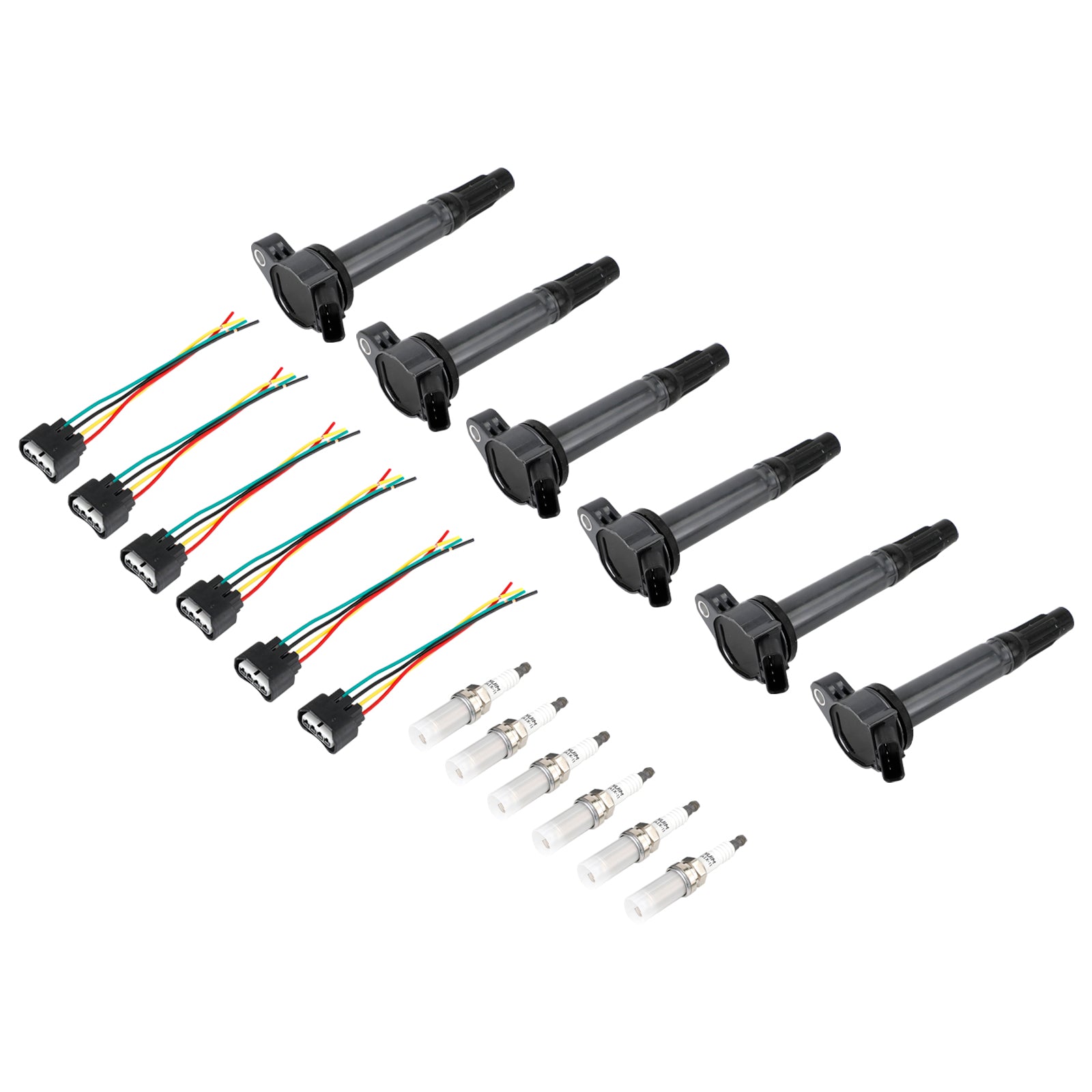 6 bobinas de ignição+conectores+plugue de ignição UF487 90919-02251 para Toyota Sienna 3.5L