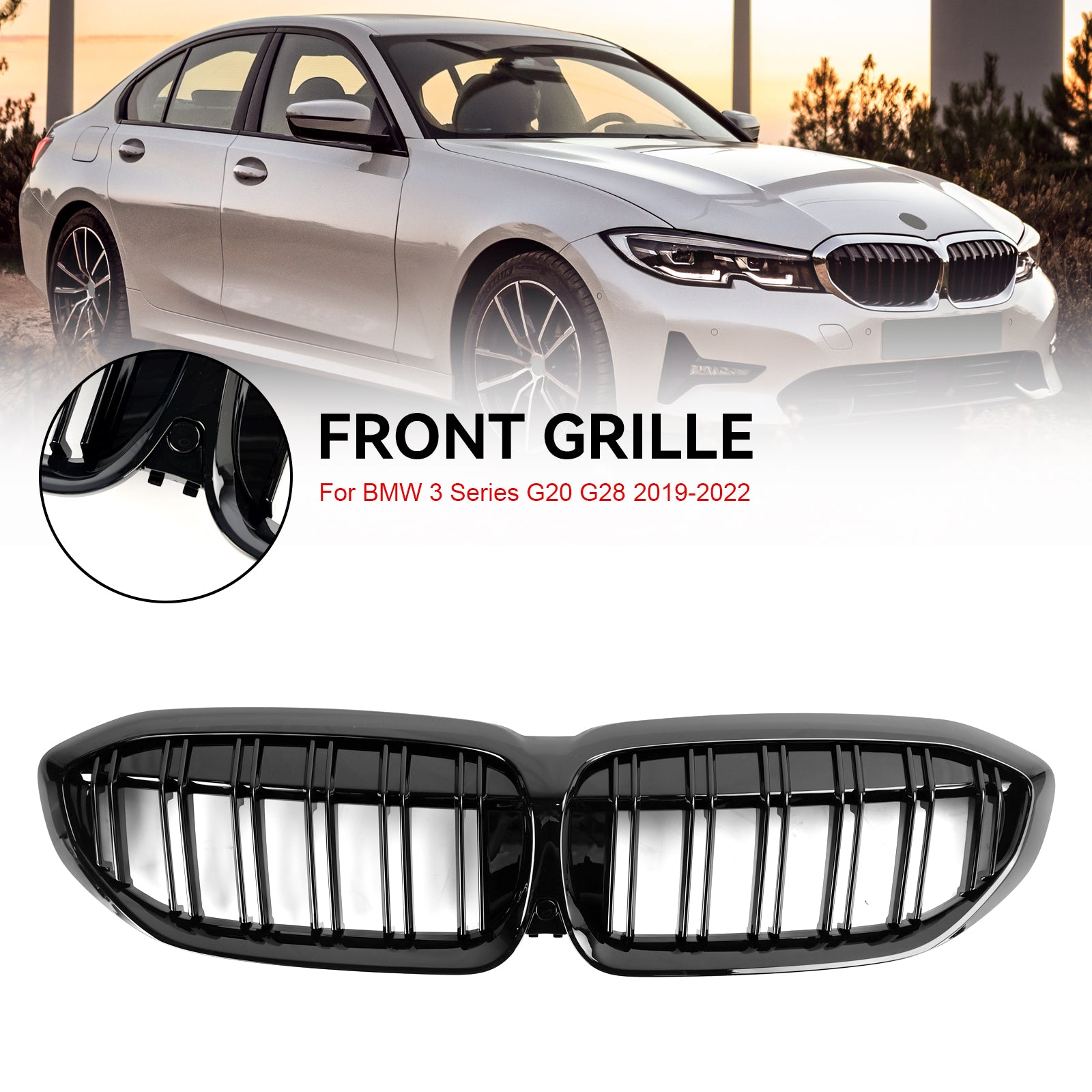 2019-2022 BMW Série 3 G20 G28 Grille de calandre à double lattes noire 51138072085