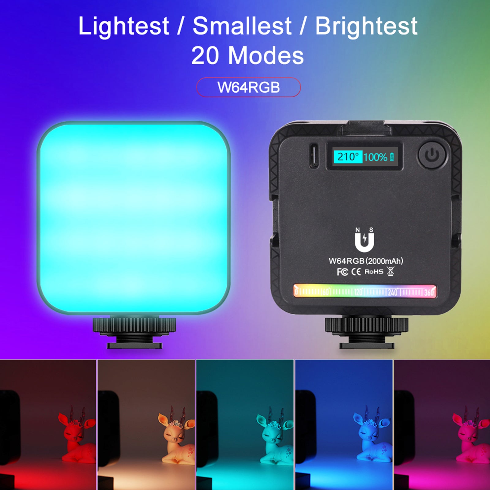 W64Lumière de remplissage de lumière vidéo LED RVB Caméra vidéo Téléphone portable Beauté en direct Extérieur