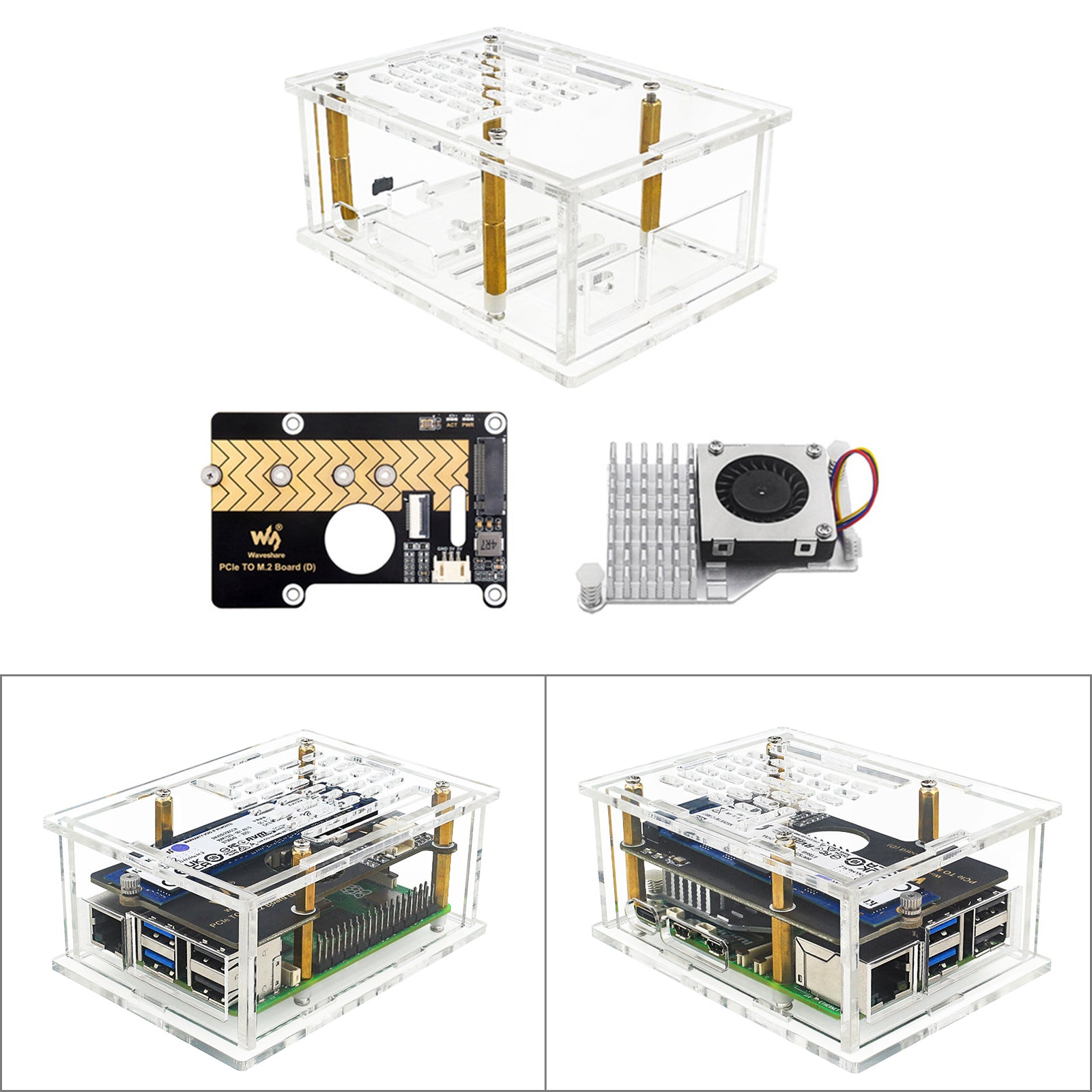 Raspberry Pi5 PCI-E Adapterbehuizing PCIe naar M.2 Adapterkaart Acrylboxradiator