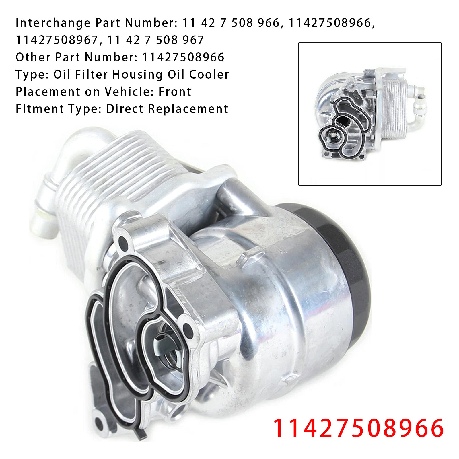 Conjunto do filtro de óleo do resfriador de óleo do motor 11427508966 para BMW 120i 320i 520i x1