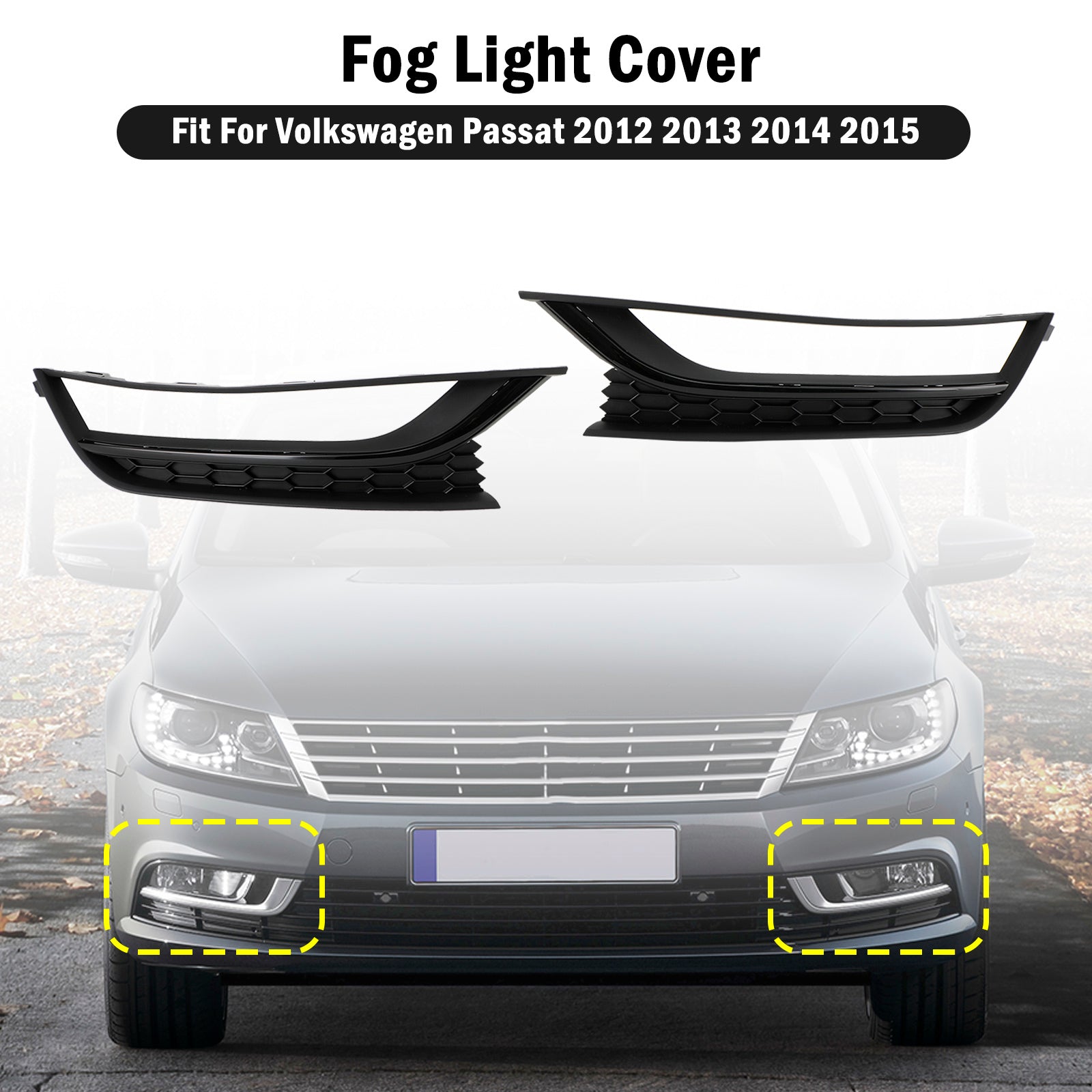 2PCS Front Honeycomb Driving Fog Light Cover fit VW Passat 2012-2015 Black