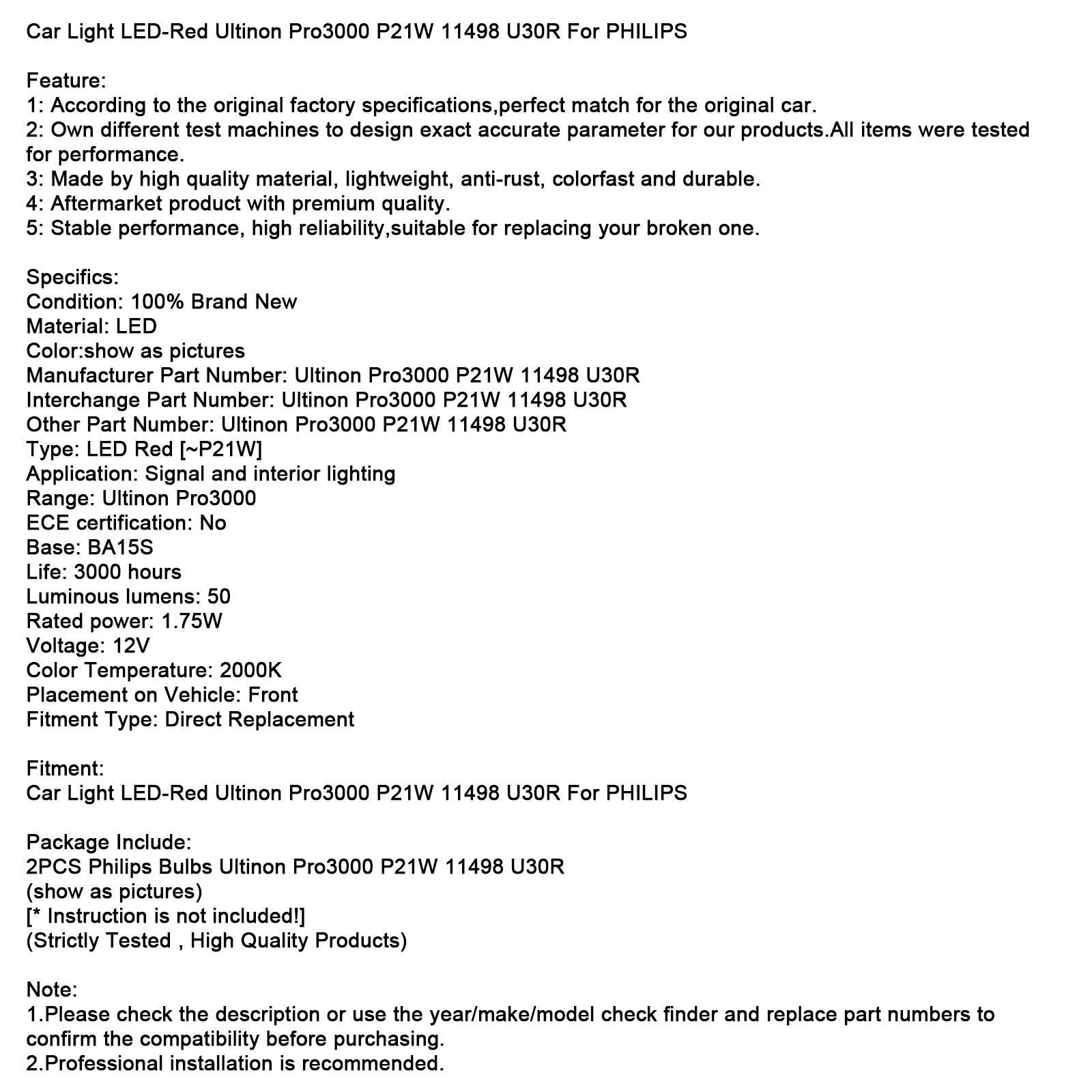 Automobil Led-Red Ultinon Pro3000 P21W 11498 U30R pre Philips