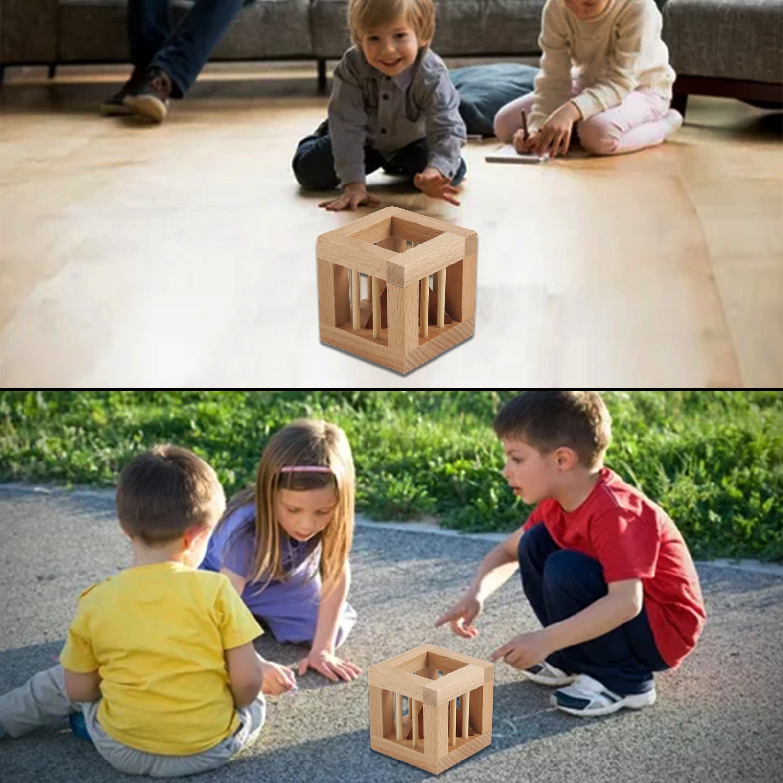 Secret Pyramid Wood Brain Teaser Intelligence Puzzle IQ Cube Trick 3D Kid Toy