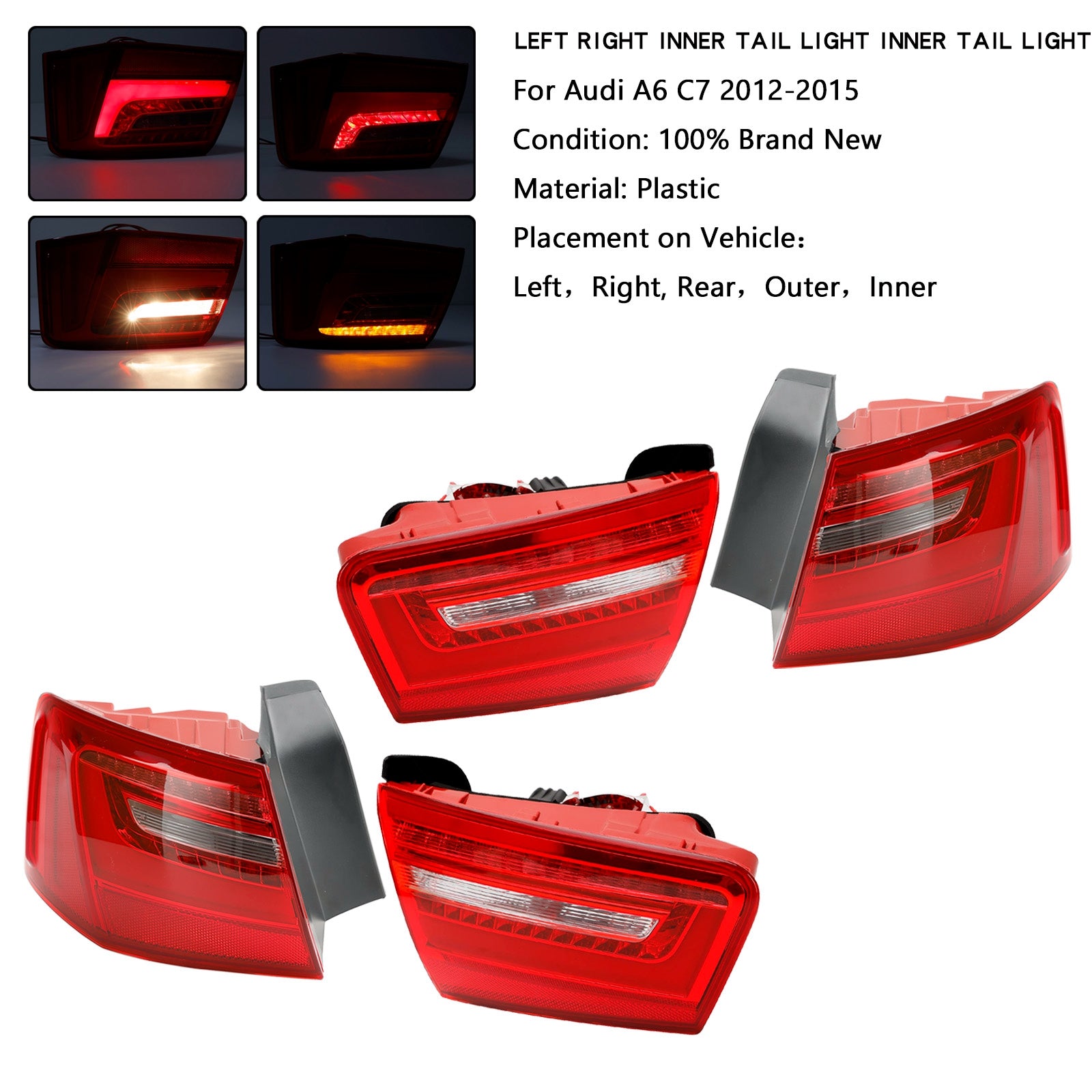 2012-2015  A6 C7 Car 4pcs Inner Outer LED Taillight Brake Light 4GD945093 4GD945094 Generic