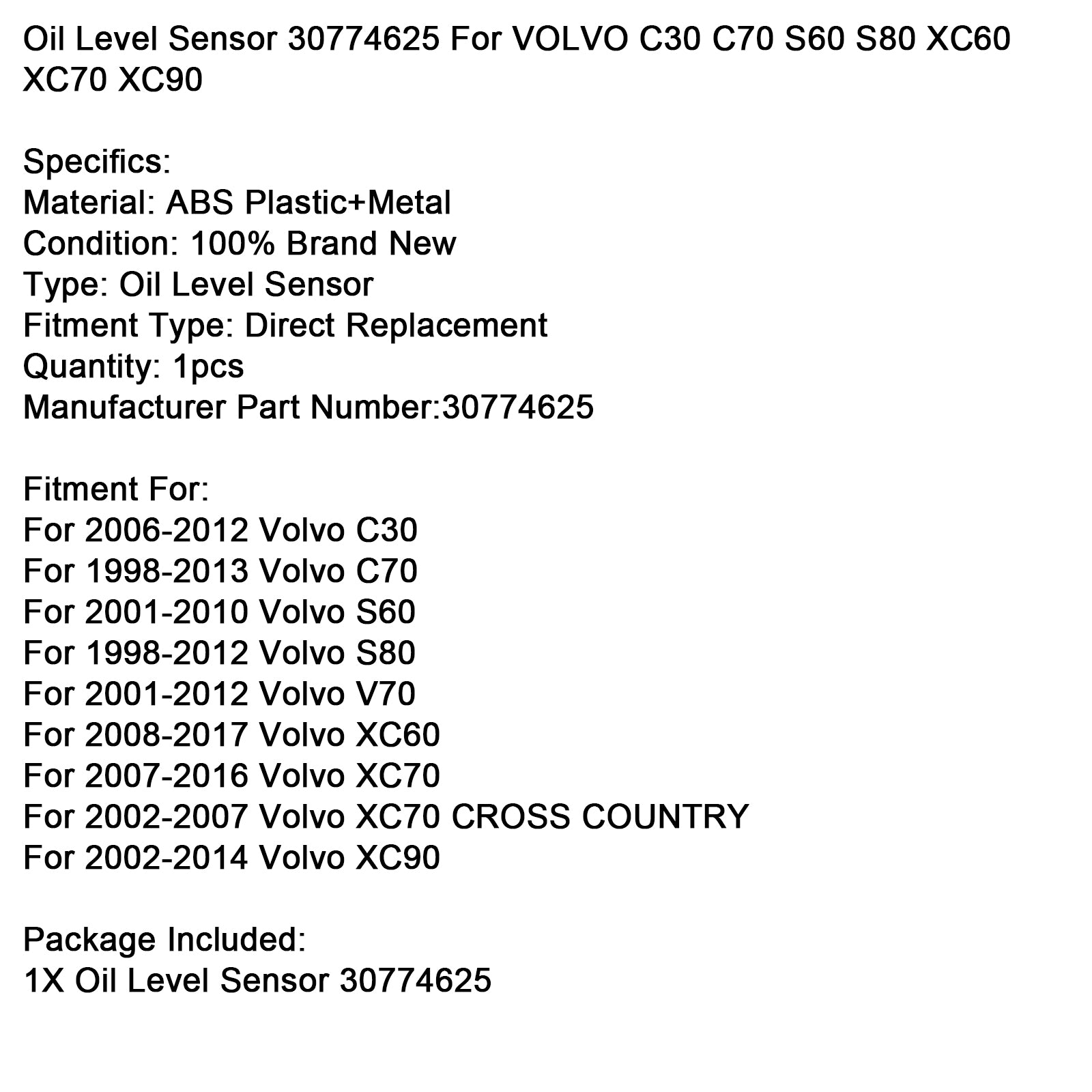 2008-2017 Volvo XC60 olieniveausensor 30774625