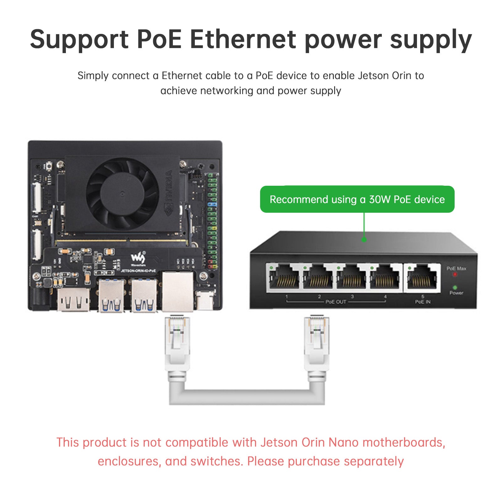 NVIDIA Jetson Orin Nano/NX Ethernet POE Power Supply Expansion Board 802.3af/at