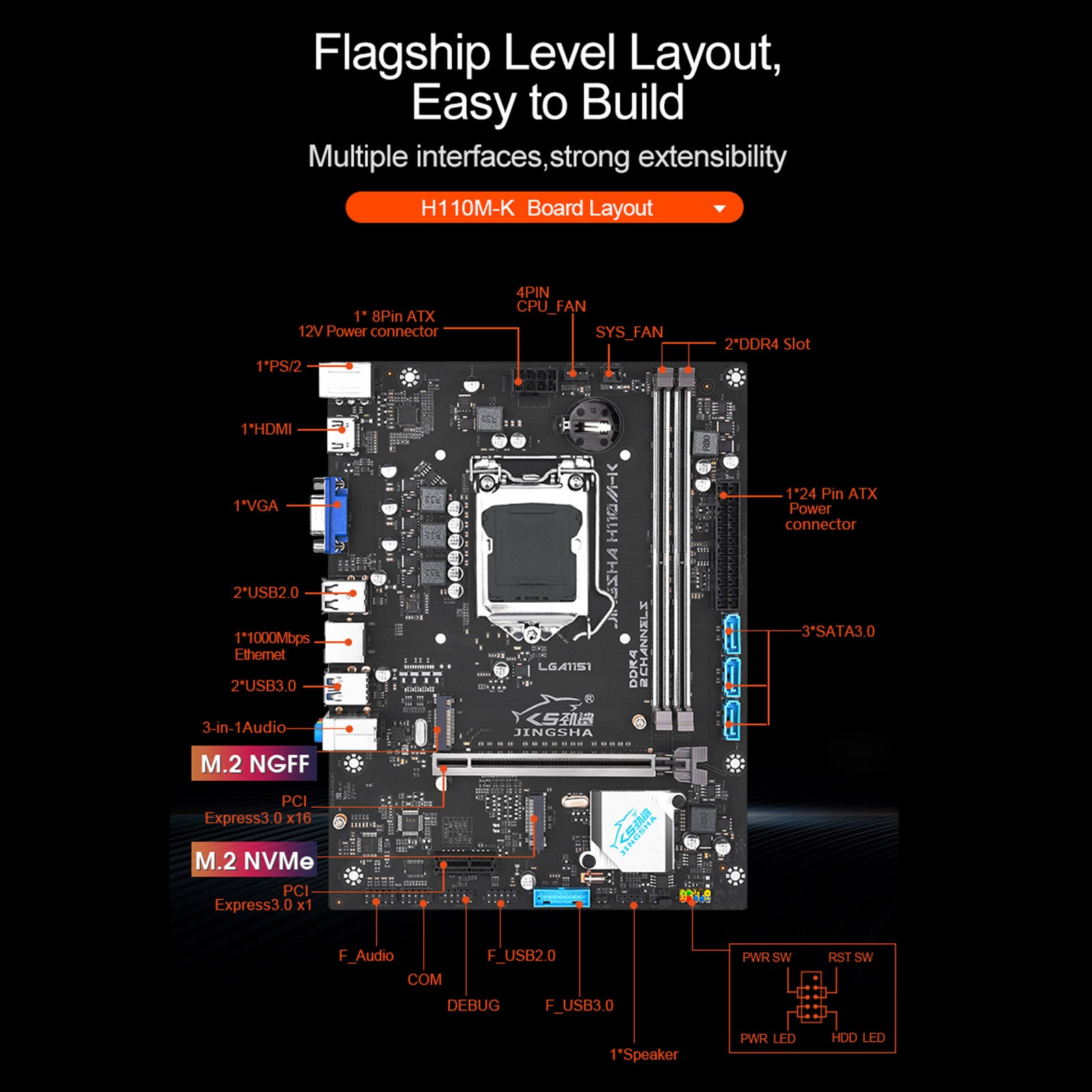 H110M-K moederbord DDR4-geheugen LGA-1151 dubbele M.2 geïntegreerde grafische kaart