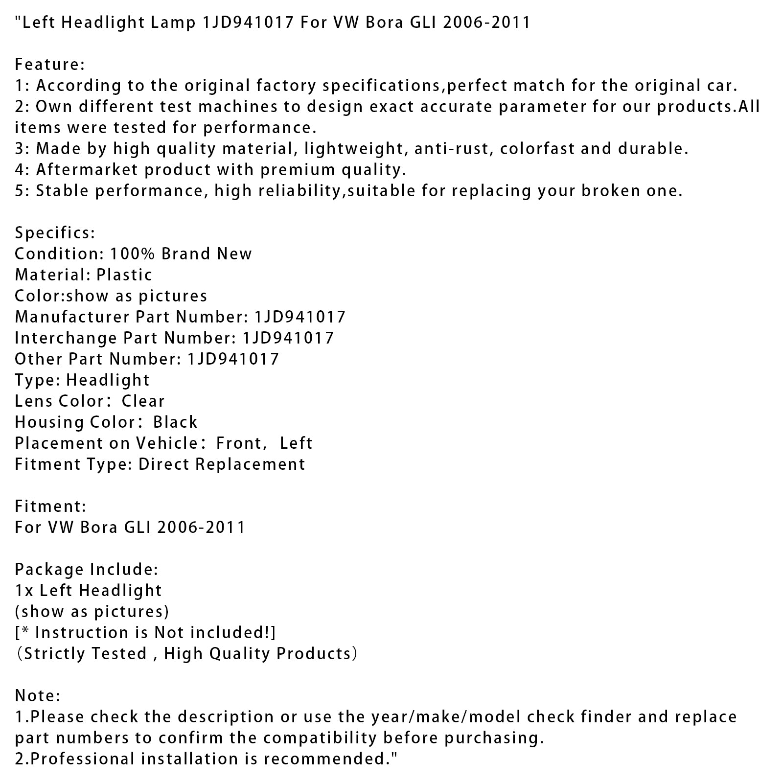 Linker koplamplamp 1JD941017 voor VW Bora GLI 2006-2011