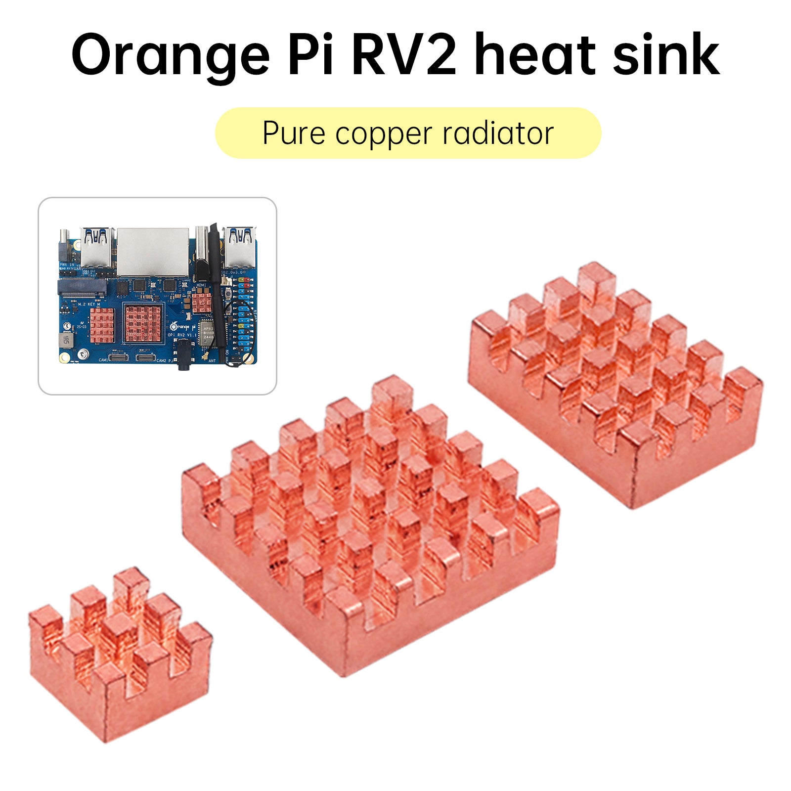 Radiator Orange Pi RV2 Development Board Zuiver koperen koellichaam zelfklevende koeler