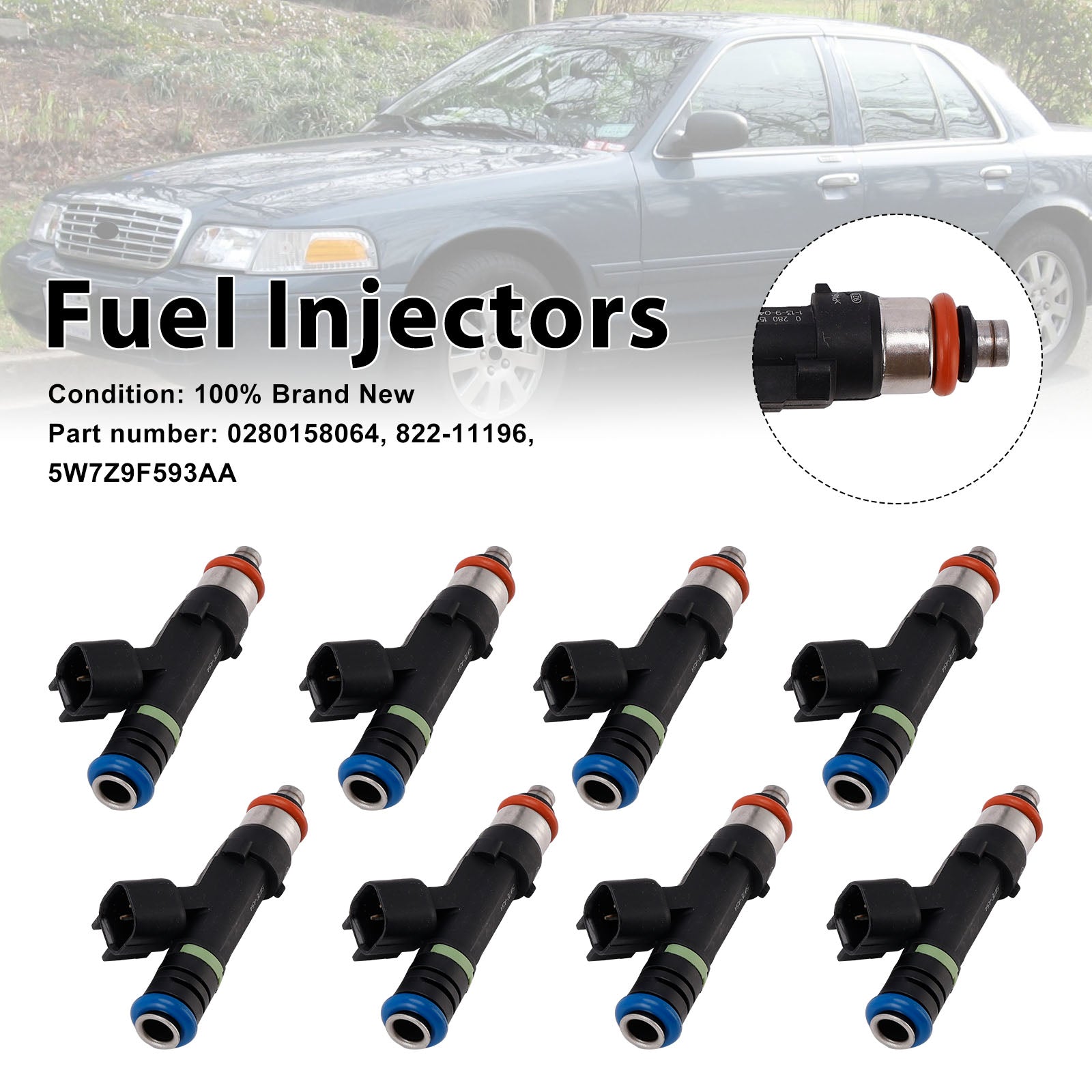 8PC 5W7Z9F593AA Fuel Injectors 0280158064 For Mercury Grand Marquis Ford