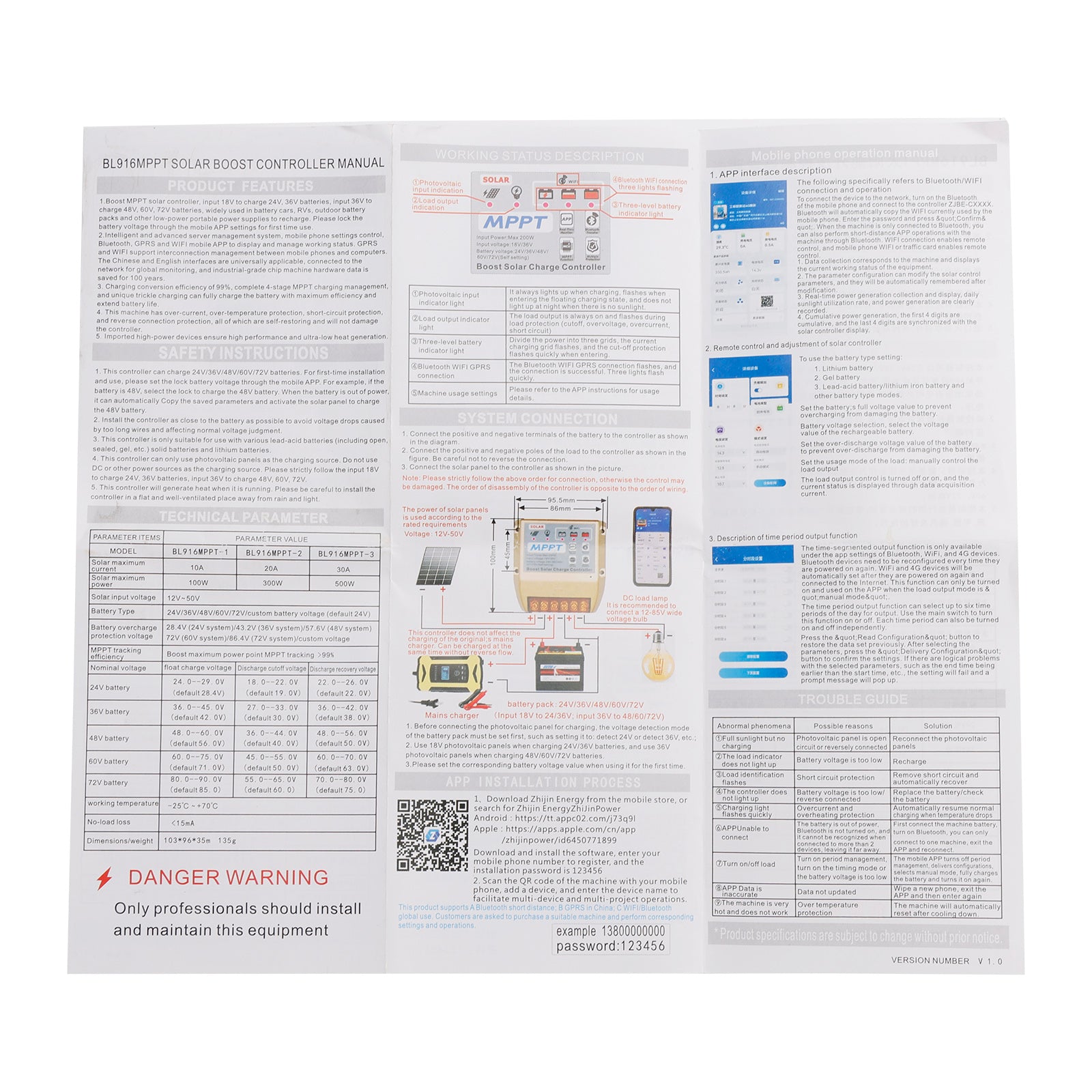 10A/20A/30A Boost MPPT-zonnecontroller 24V36V48V60V72V Mobiele APP Smart Control
