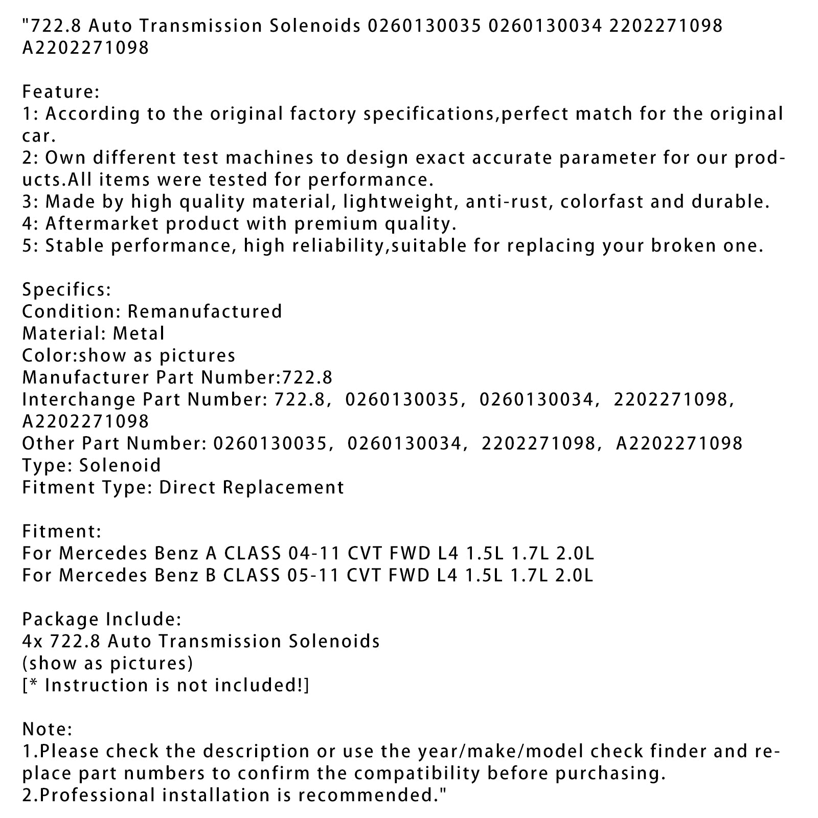 722.8 Automatische transmissie-solenoïden 0260130035 0260130034 2202271098 A2202271098