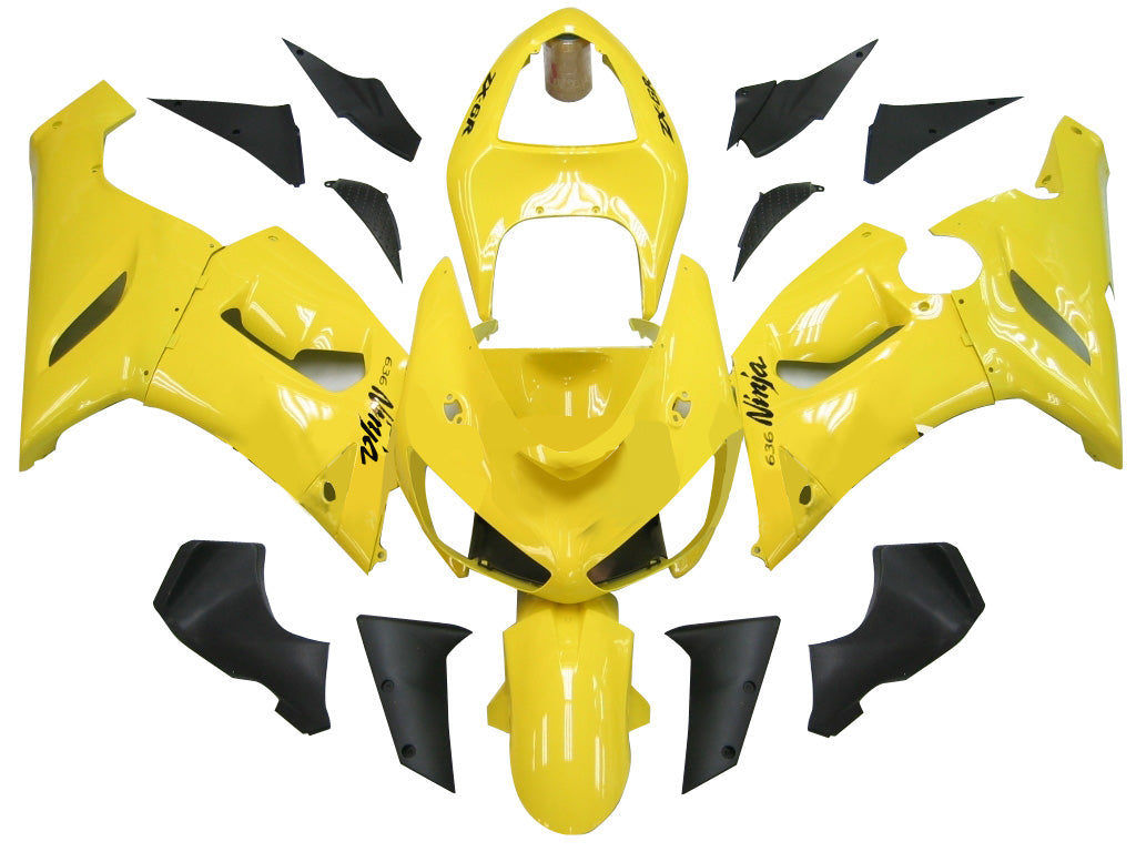 2005-2006 Kawasaki ZX6R 636 Fairings Yellow Black Ninja Racing Generic