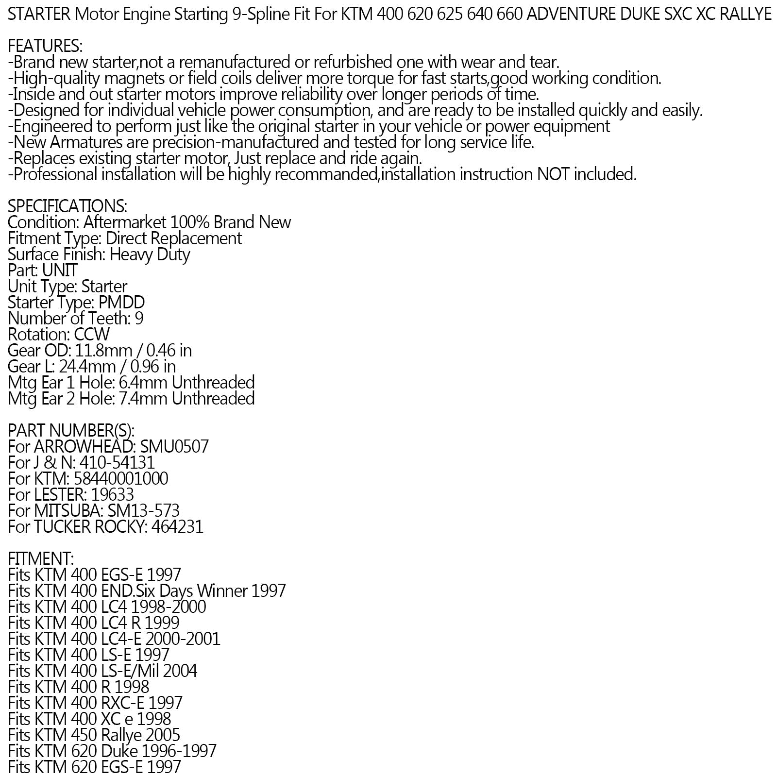 1998-2001 KTM 640 LC4-E NOUVEAU STARTER 58440001000 SMU0507 410-54131