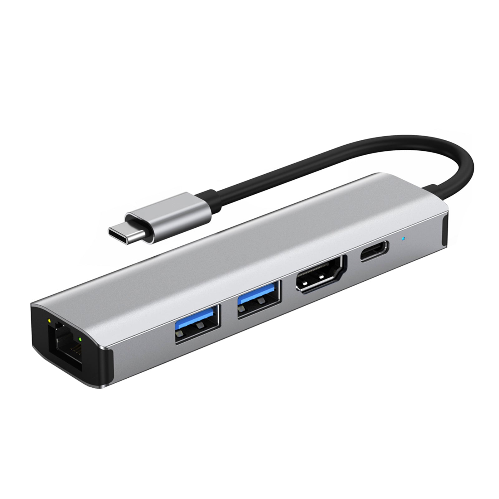 5 en 1 TYPE-C a USB3.0*1+USB2.0*1+PD100W/USB-C Data+HDMI+100M Tarjeta de red iPad