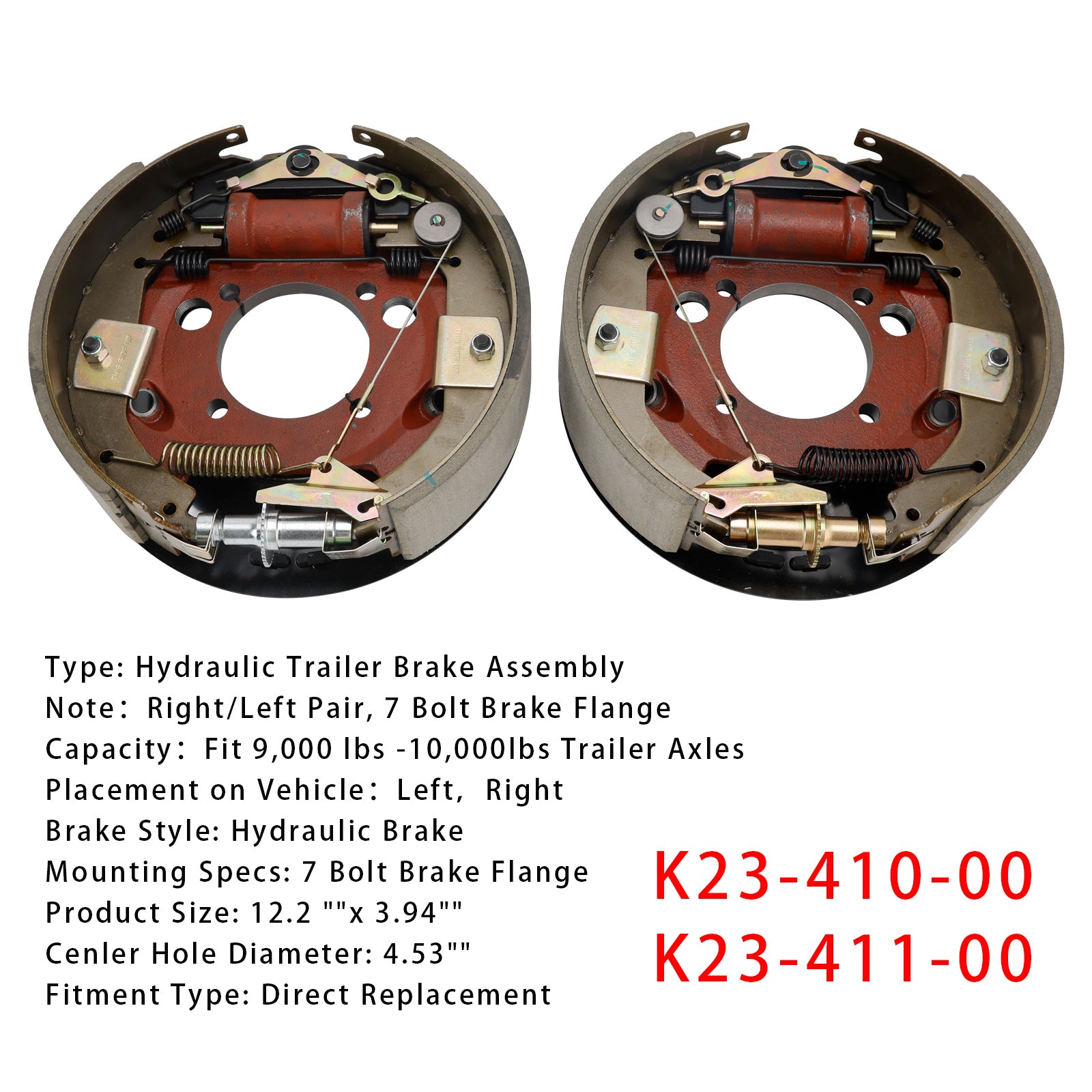 2PCS 12-1/4" X 3-3/8" (12.25" X 3.375") Hydraulic Trailer Brake Assembly