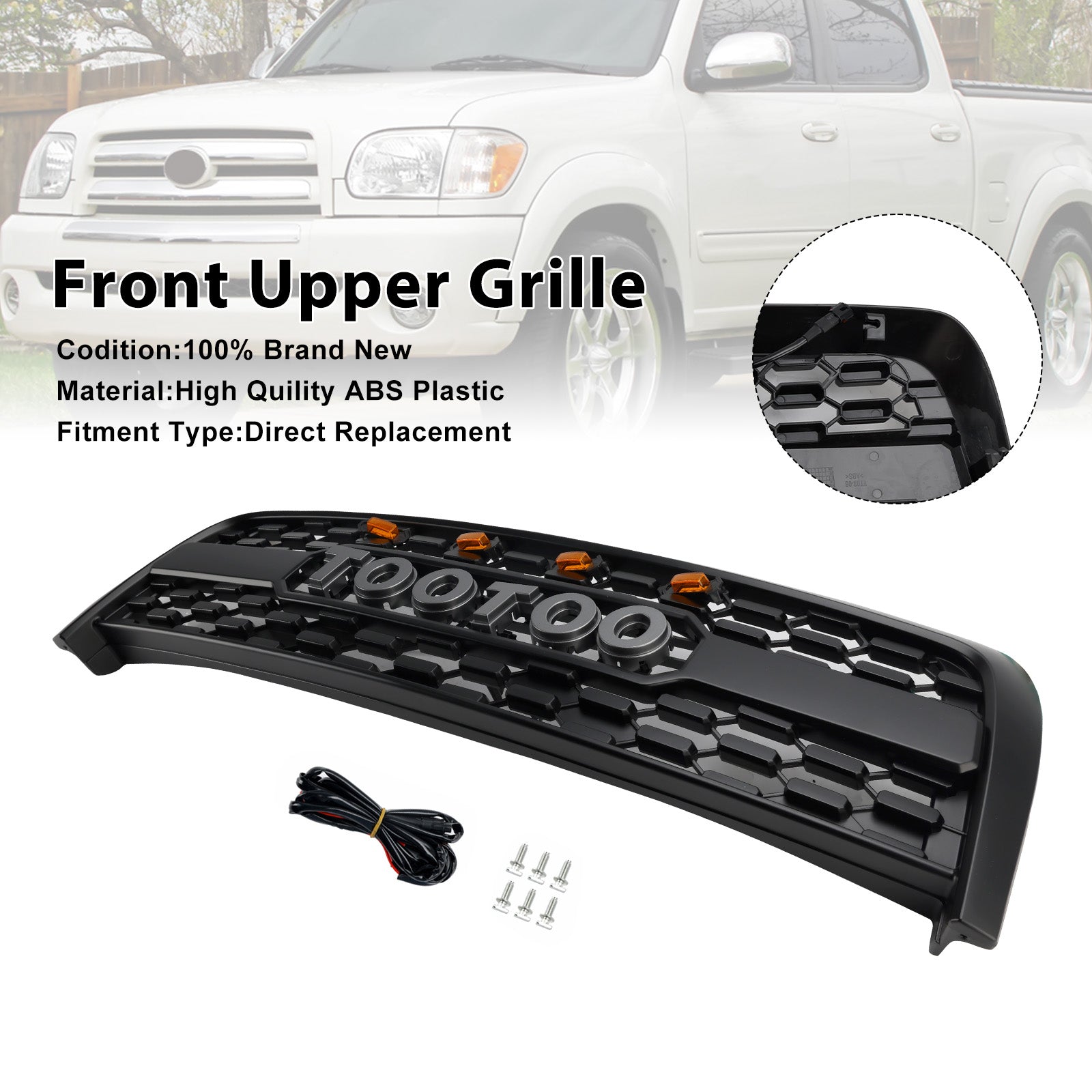Matte Black Front Bumper Grill Grille Fit Toyota Tundra 2003-2006 W/Light