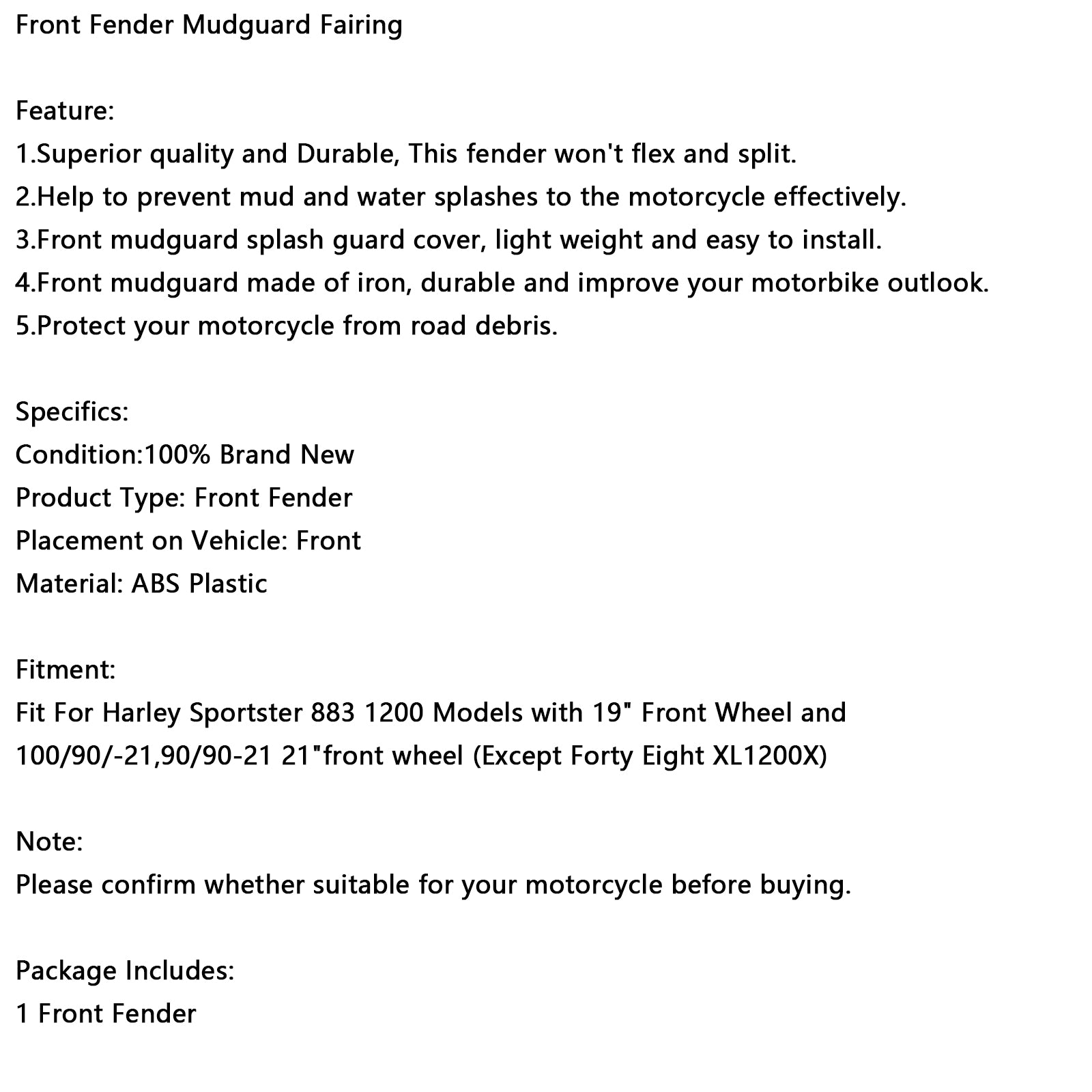 1988-Up Sportster 883 1200 High Front Fender Mudguard Fairing