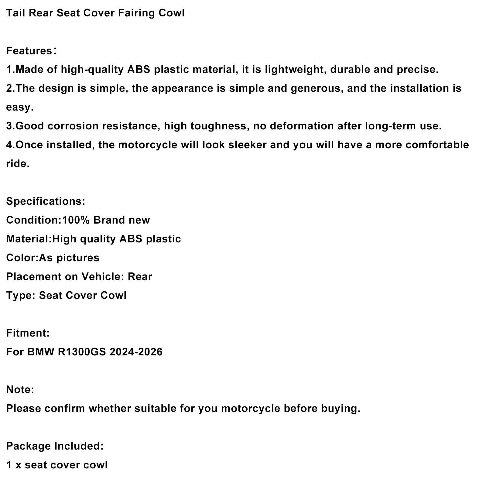 Tail Rear Seat Cover Fairing Cowl For BMW R1300GS 2024-2026