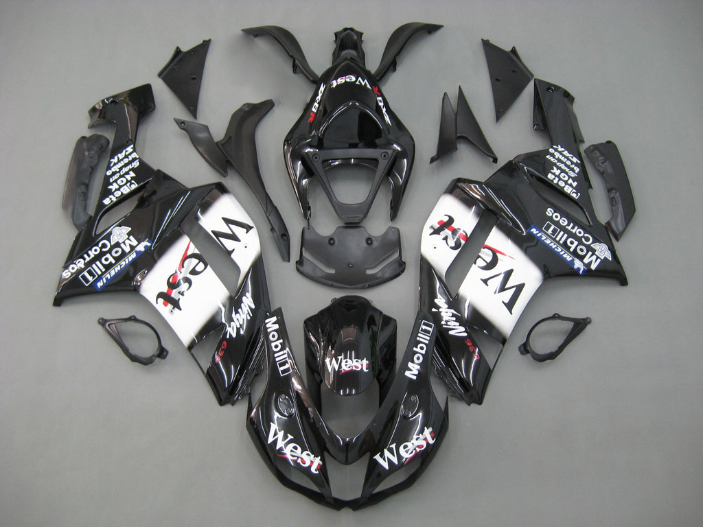 2007-2008 Kawasaki ZX6R ZX636 Amotopart Stroomlijnkappen Zwart Wit West Ninja Racing Customs Kuip