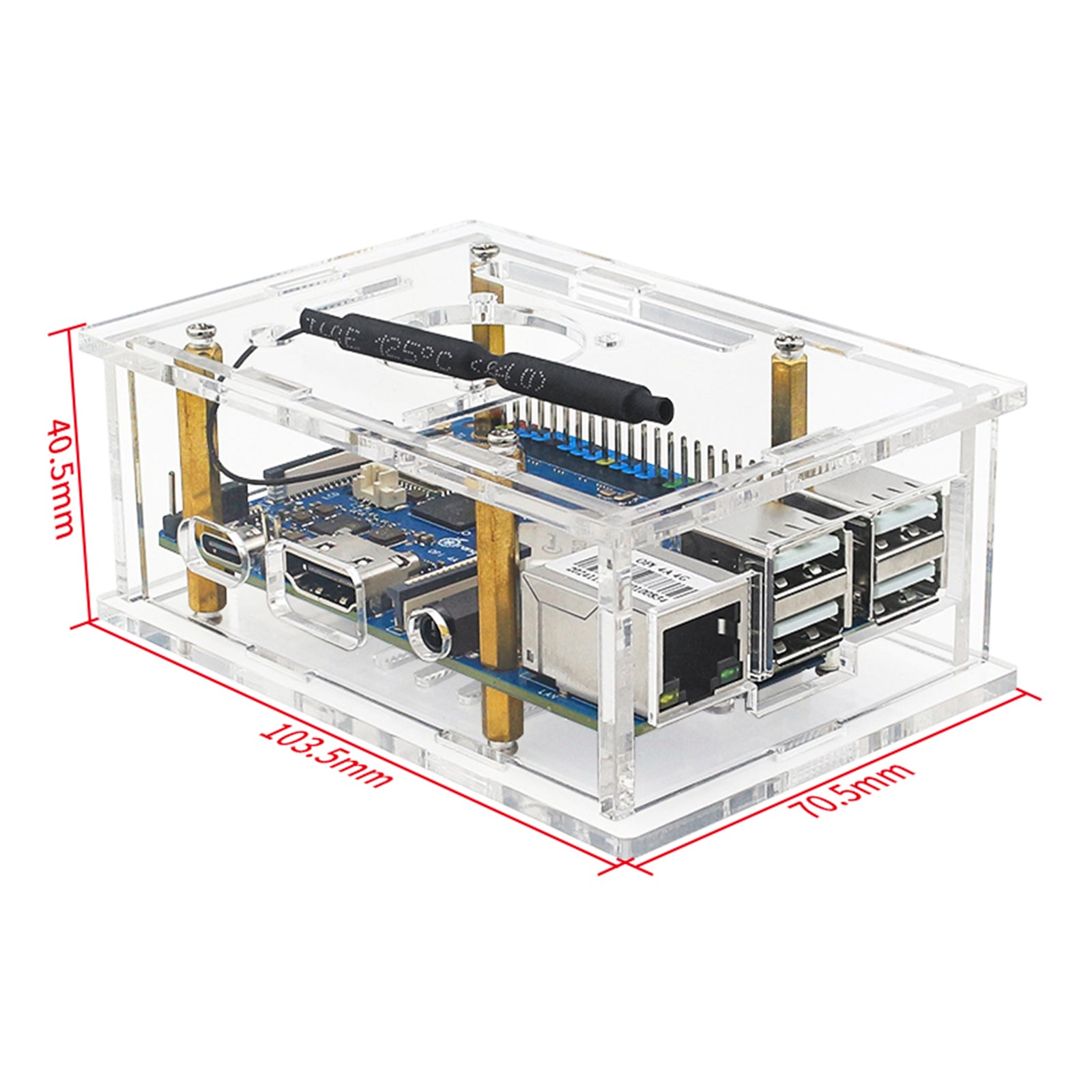 Caja protectora transparente Orange Pi 4A Caja acrílica Orange Pi 4A con ventilador de refrigeración
