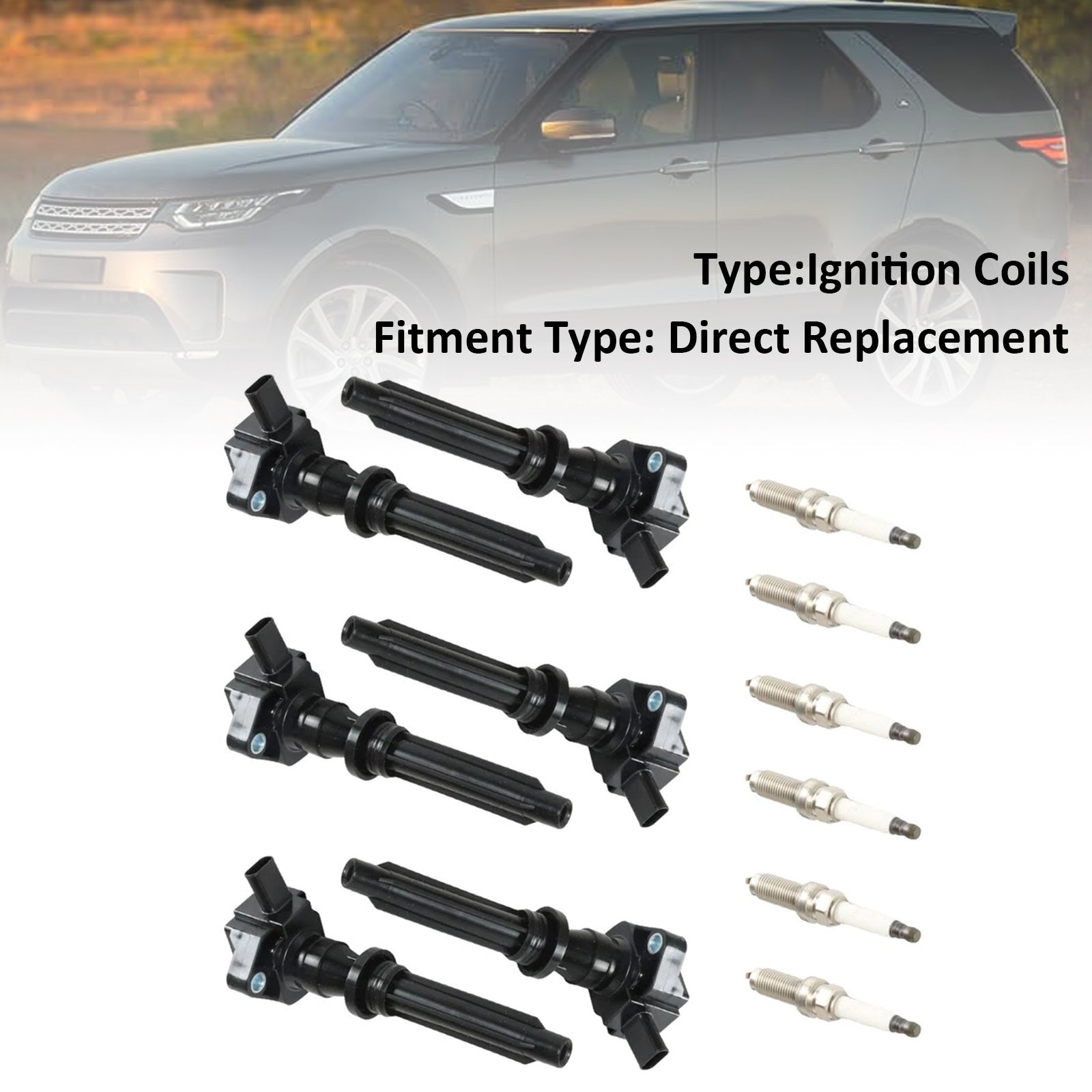 6 Ignition Coils Spark Plugs UF730 For Land Rover Discovery 2017-2020