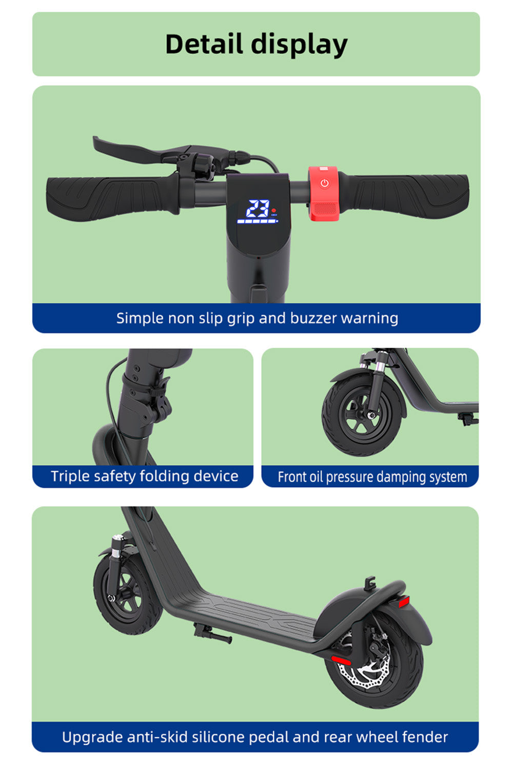 10 inch schokabsorberende opvouwbare elektrische scooter van aluminiumlegering met achterwielaandrijving