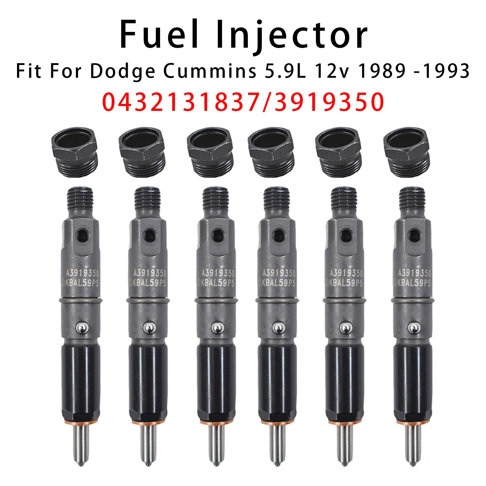 1989-2993 Dodge D250 D350 Cummins 5.9L 12V 6Pcs Fuel Injector 0432131837 3919350