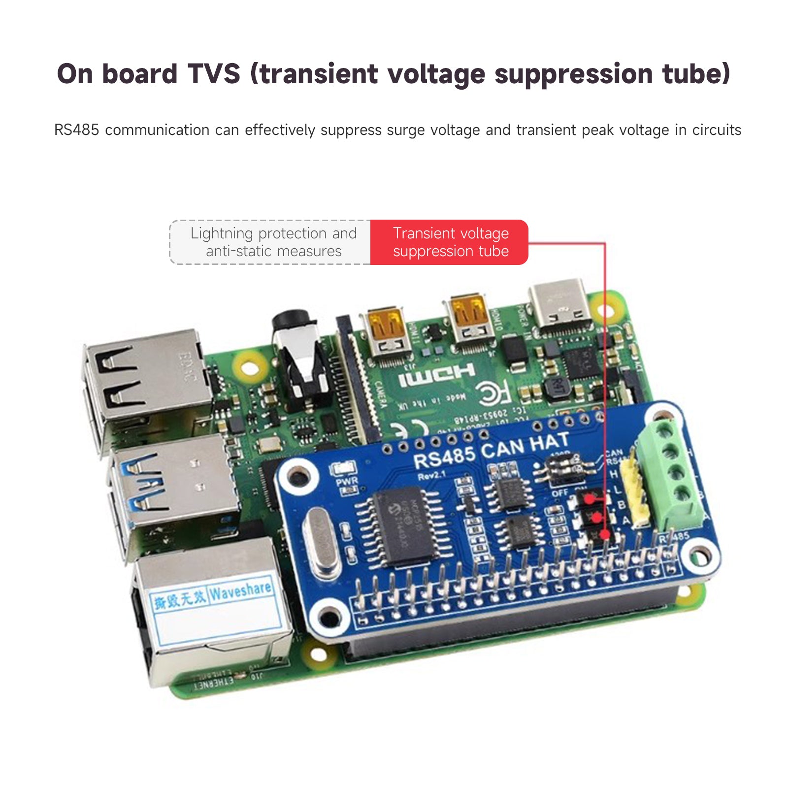 Raspberry Pi RS485 Kan uitbreidingskaart Automatische omschakeling van de status van de zendontvanger