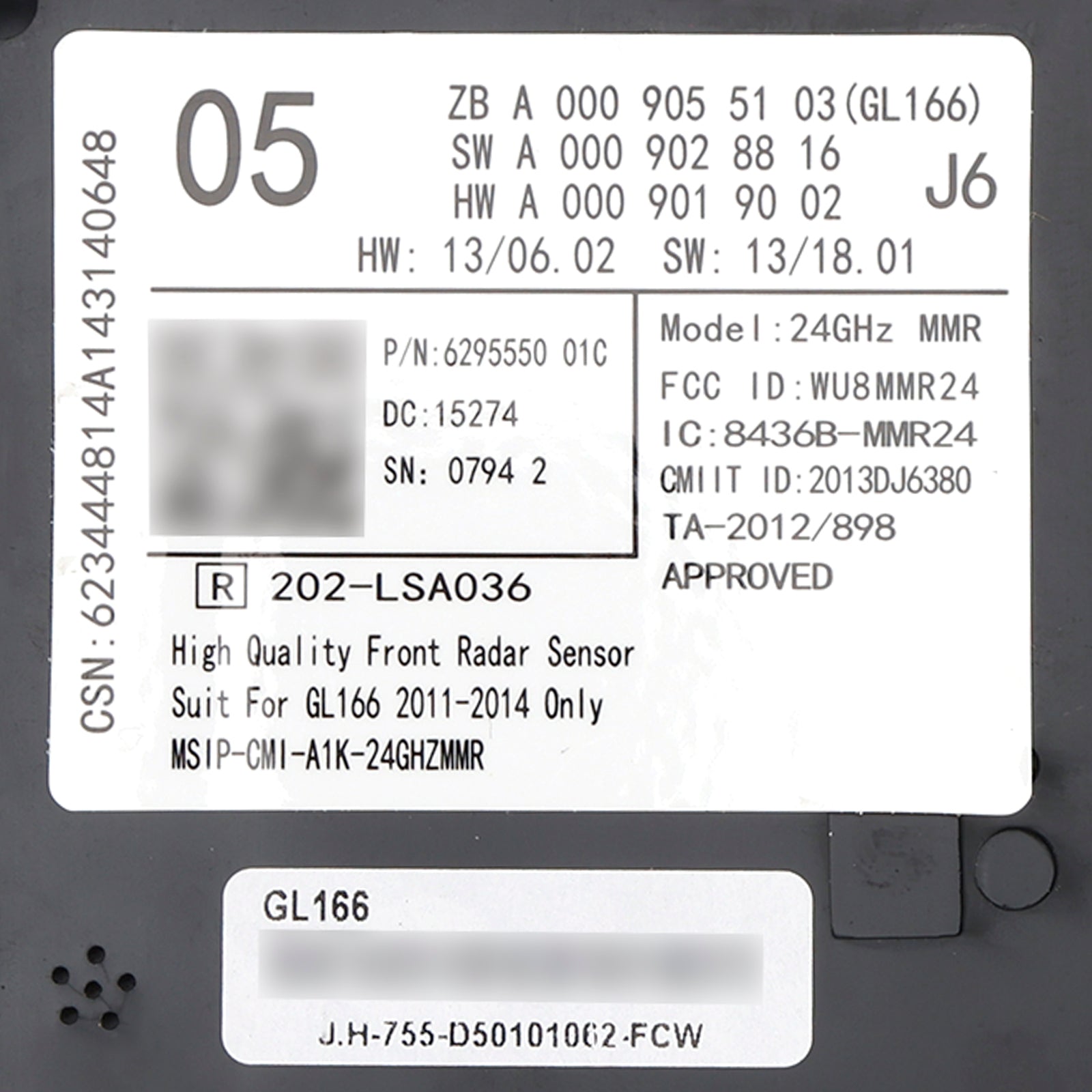 2011-2014 Mercedes GL166 främre radarsensorstyrenhet A0009055103 A0009028816 A0009009102