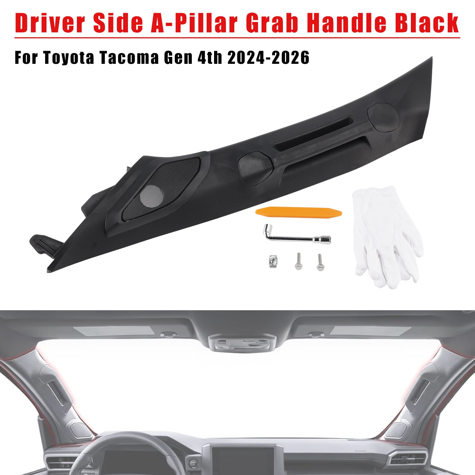 Driver Side A-Pillar Grab Handle Black For Toyota Tacoma Gen 4th 2024-2026
