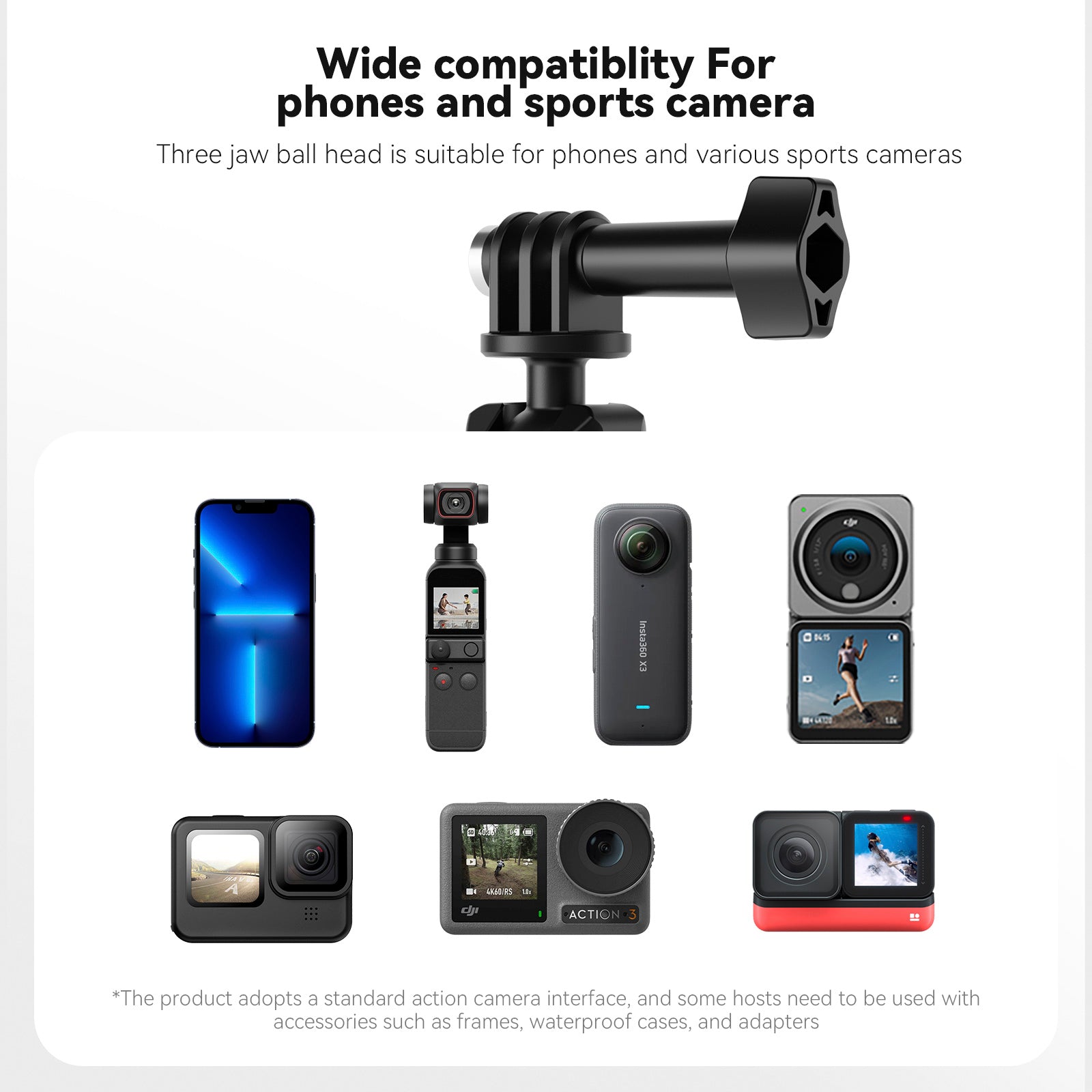 Univerzálny ľahký držiak na prísny sací pohár pre DJI GOPRO13/Insta 360 GO3