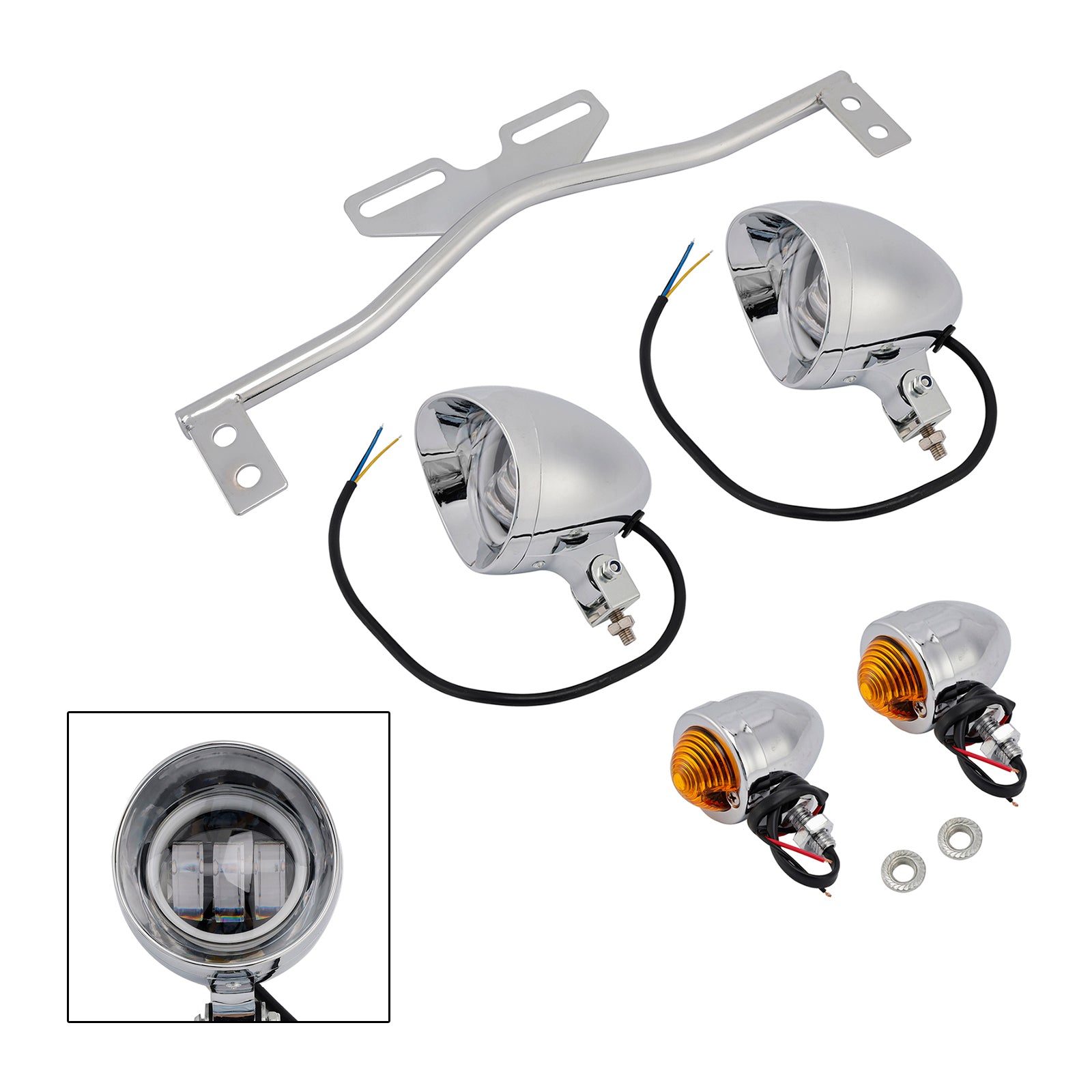 Motorcycle Beam Headlight Fog lampe personnalisée Chrome # D21 pour Racer Bobber Chopper