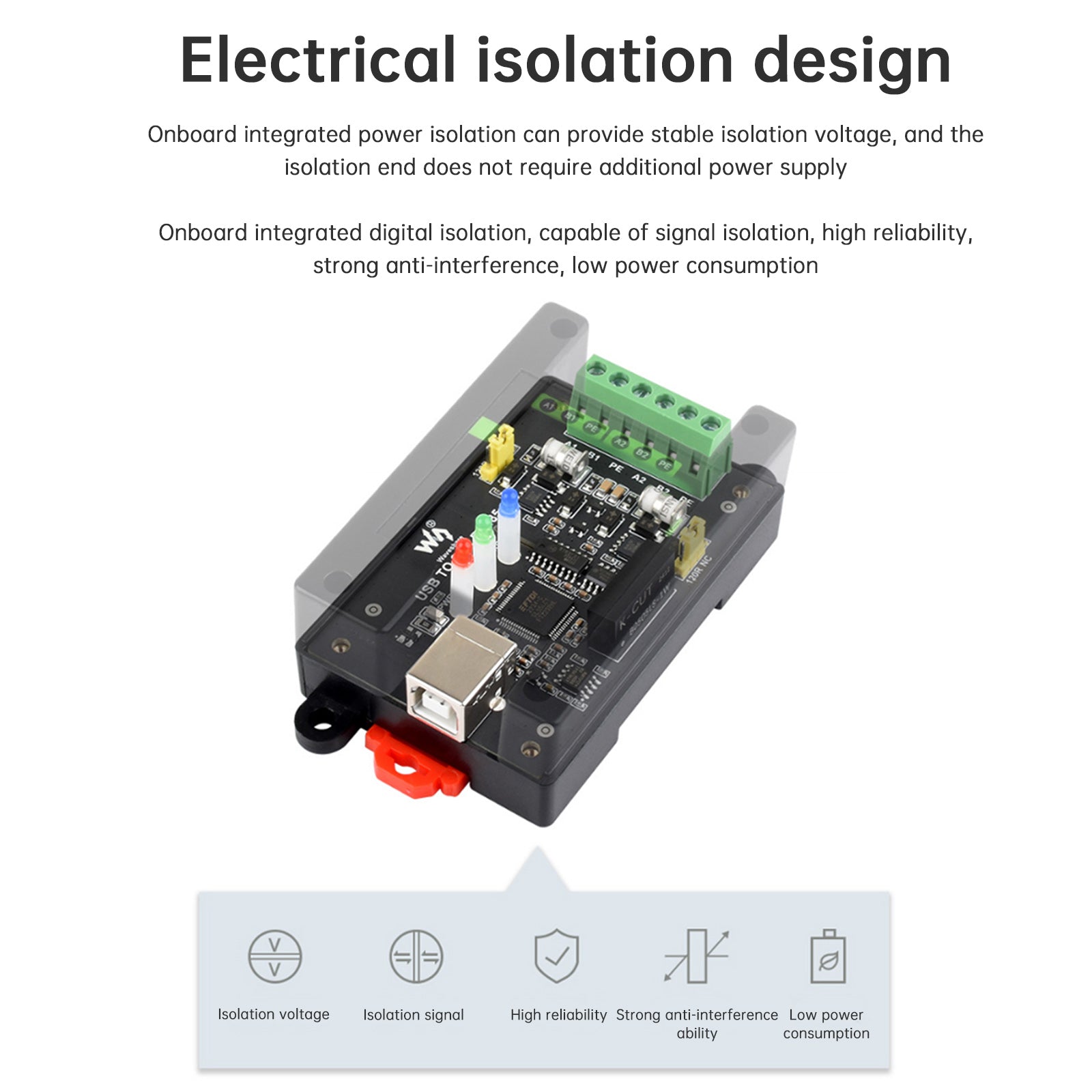 Installation de rail de convertisseur de port série USB vers RS485 à 2 voies isolé industriel