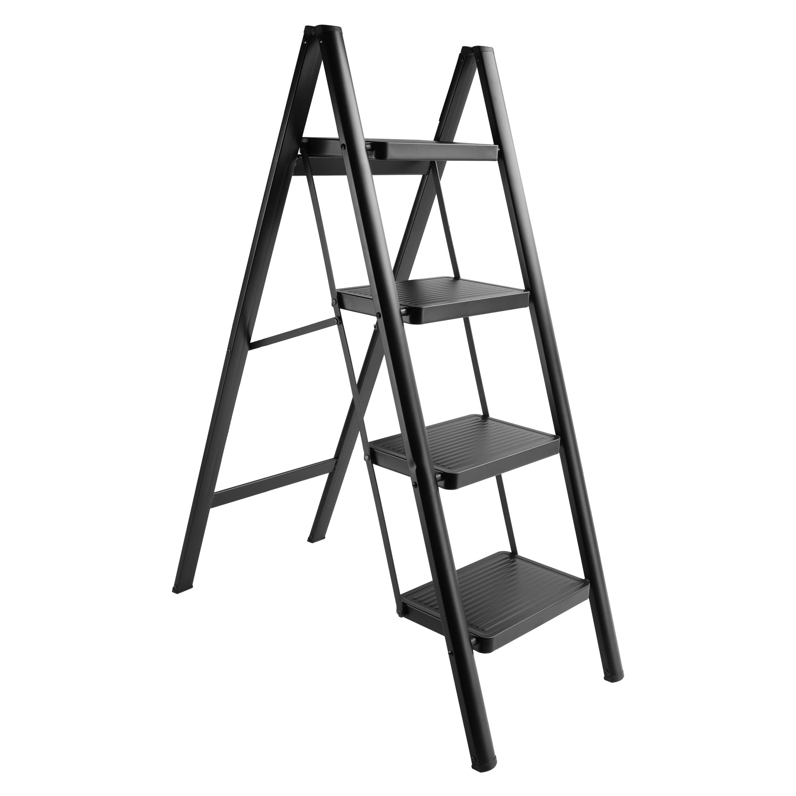 Stepladder, 4 Tiers, Foldable, Aluminum, Wide, Lightweight, Compact, Ladder