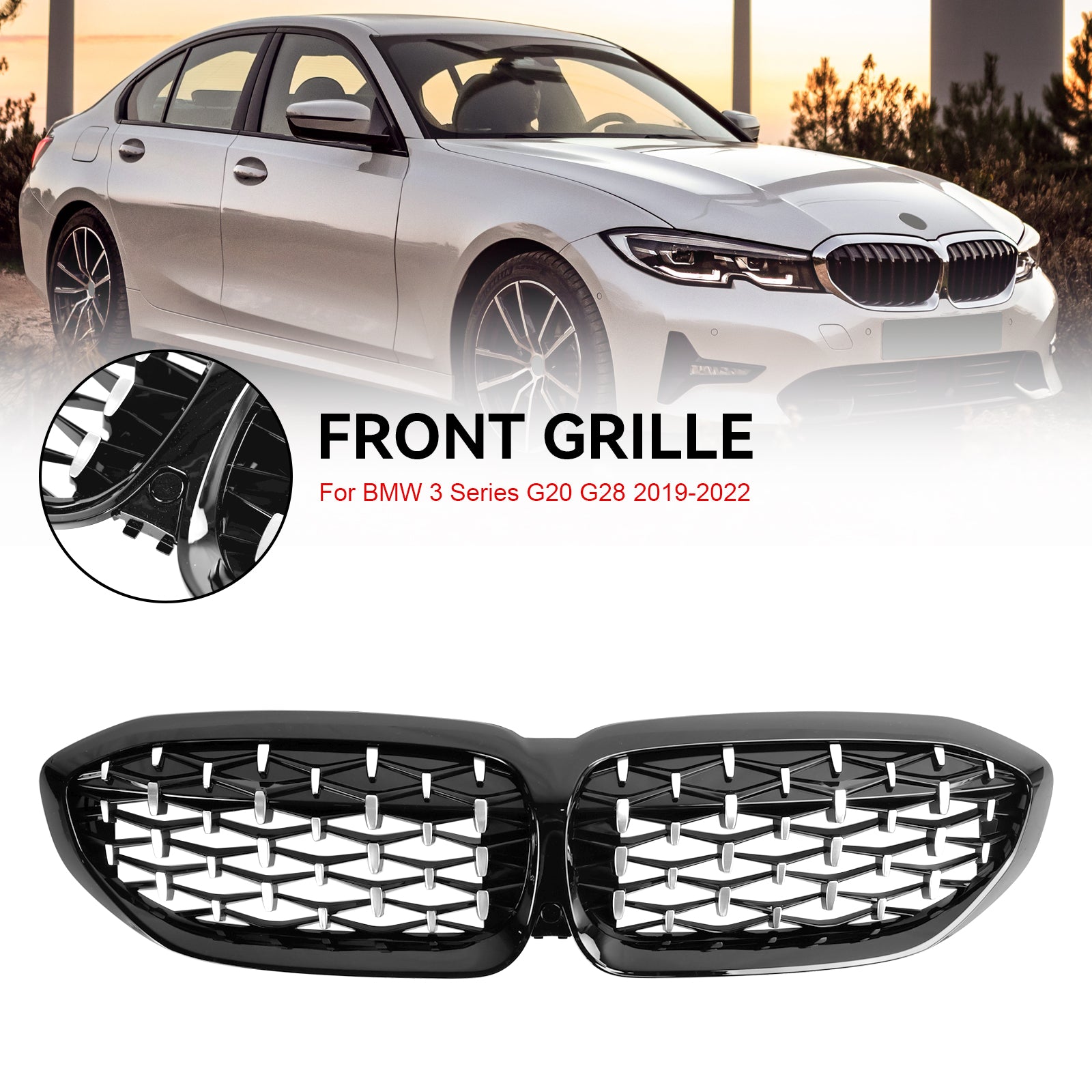 Grille de calandre en diamant 51138072085 pour BMW série 3 G20 2019 – 2022