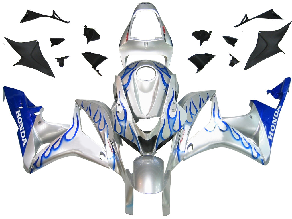 2007-2008 Honda CBR 600 RR Silver & Blue Flame Racing Fairings Generic