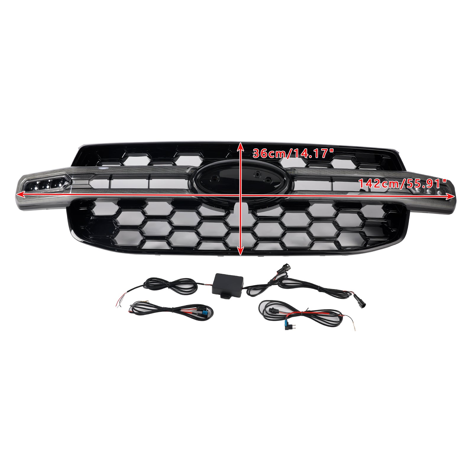 Front Bumper Grille Grill Fit Ford Ranger Everest Next Gen Wildtrak 2023-2024 (med hvit LED)