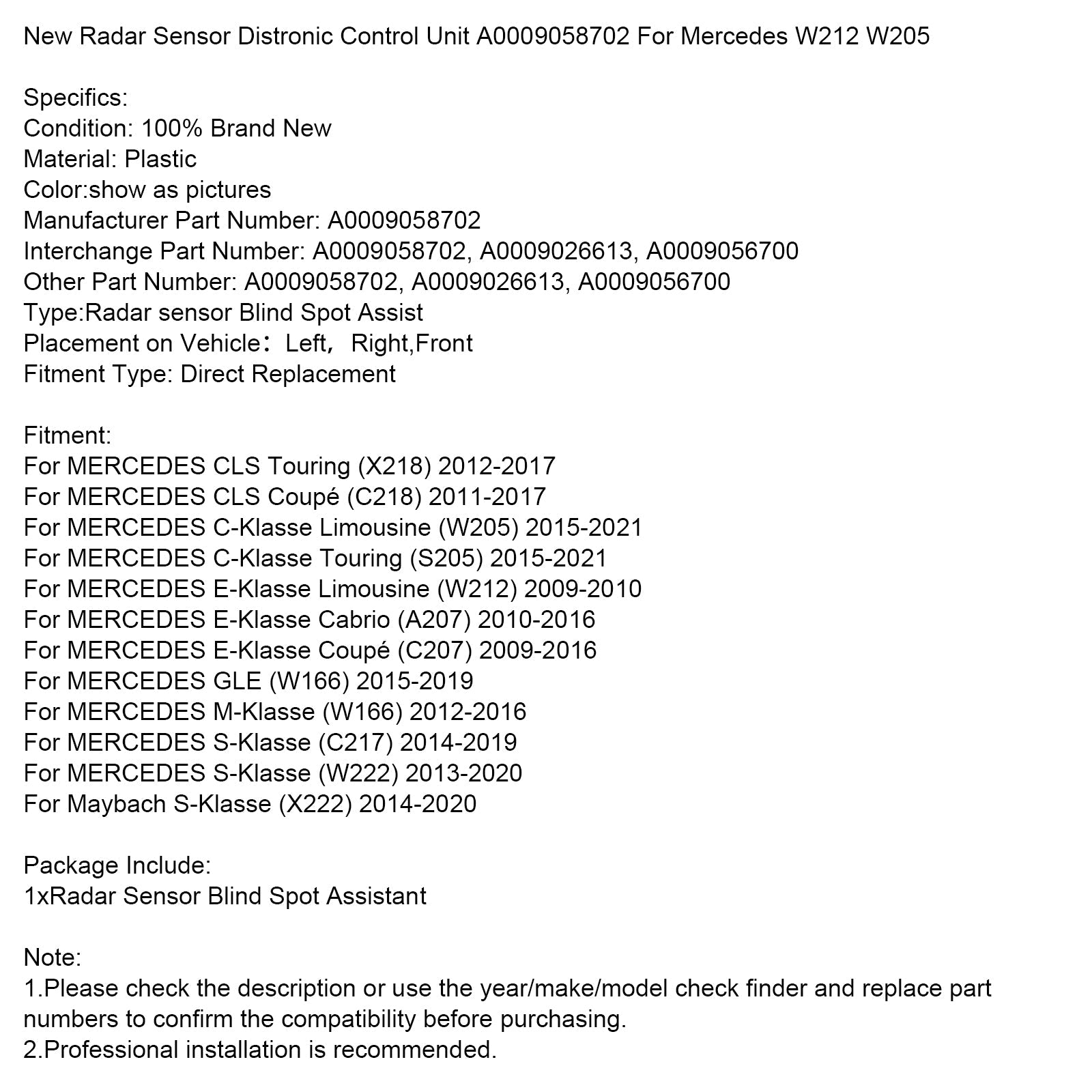 2014-2019 Mercedes S-Klasse (C217) Nový radarový senzorový displej riadiacej jednotky A000905870 A0009026613