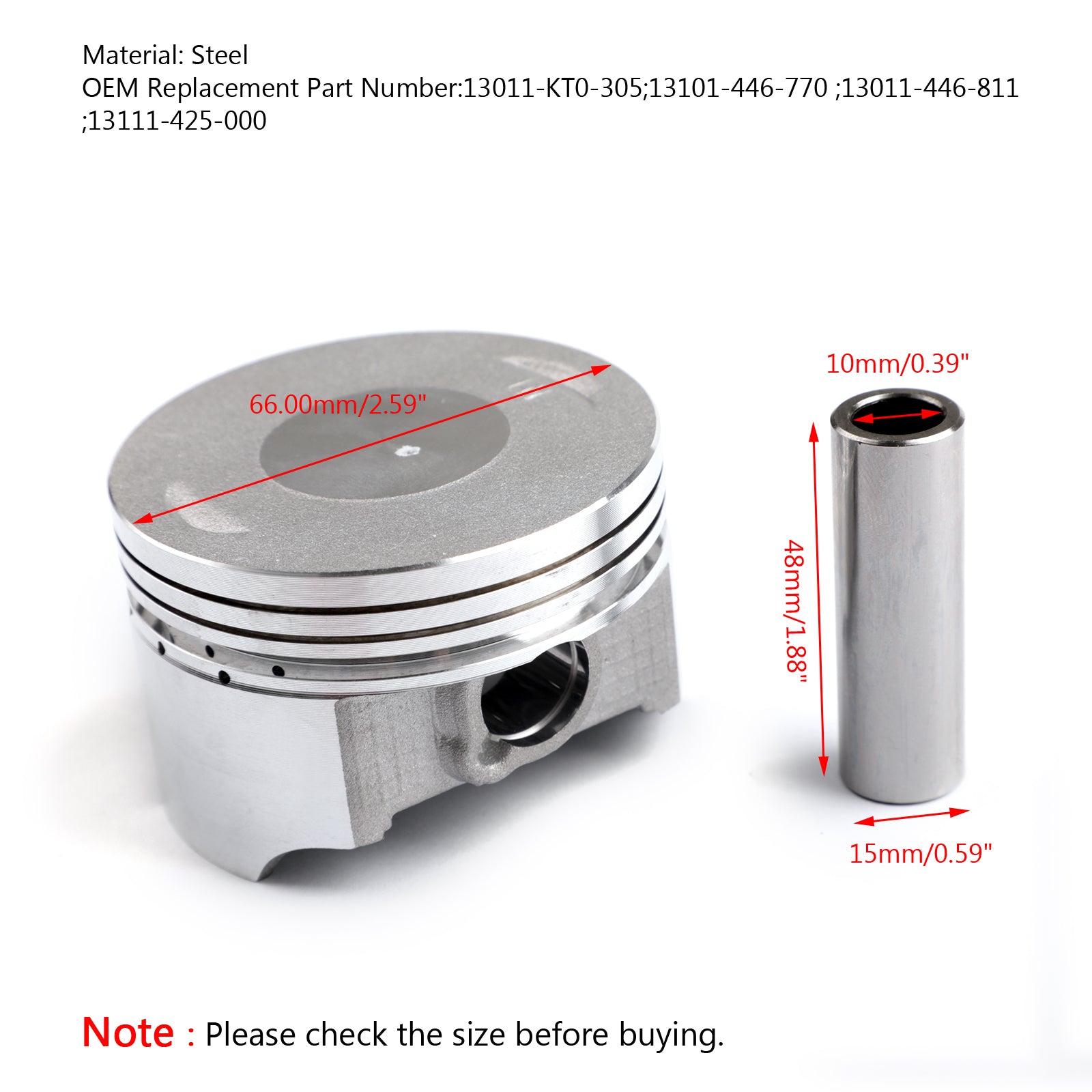 +0.50MM Piston Sit - Bore Size ?66.00mm Fits Honda XL200 XR200R XR200 1980-2002