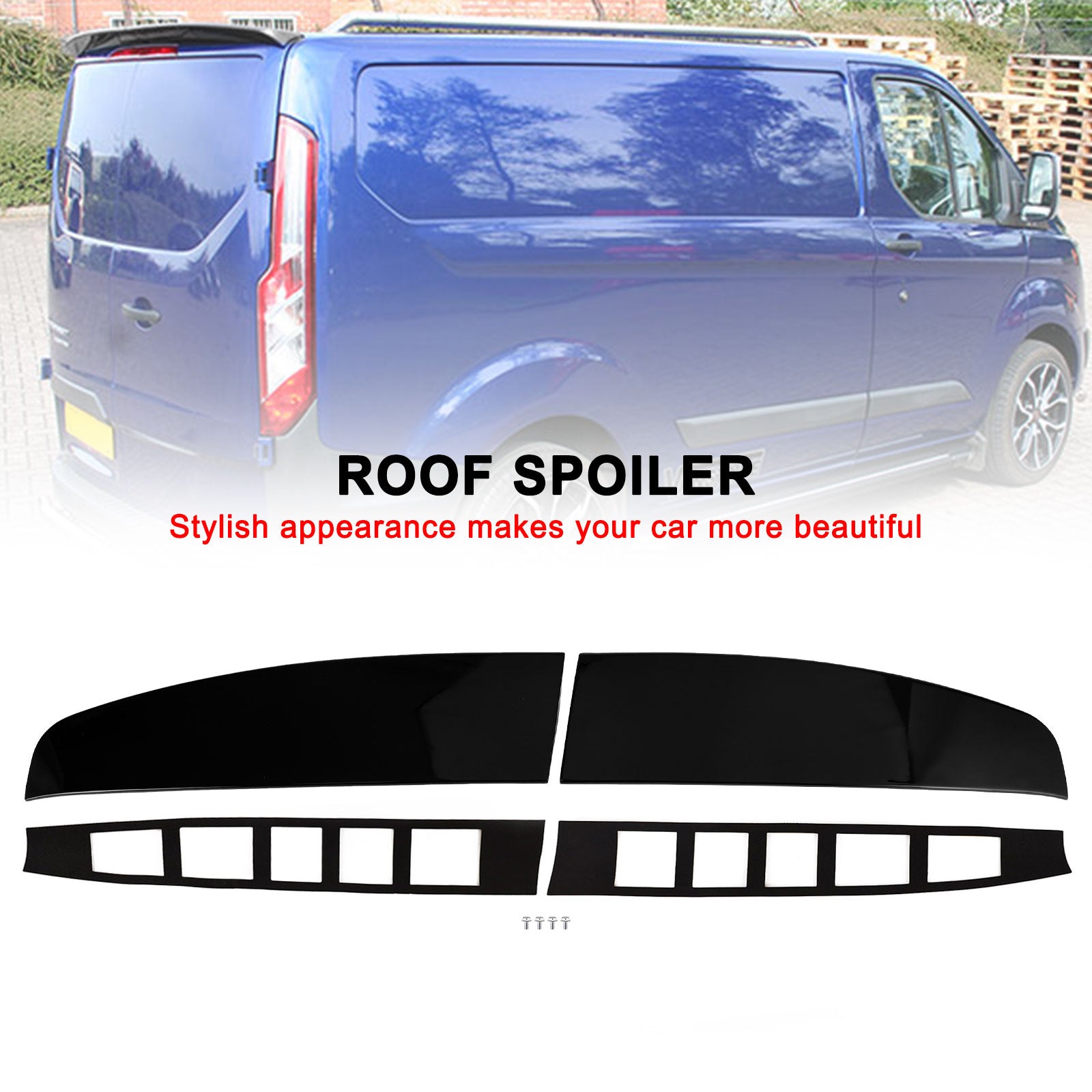 Gloss Black Rear Twin Barn Door Roof Spoiler Fit Ford Transit Custom 2012-2023