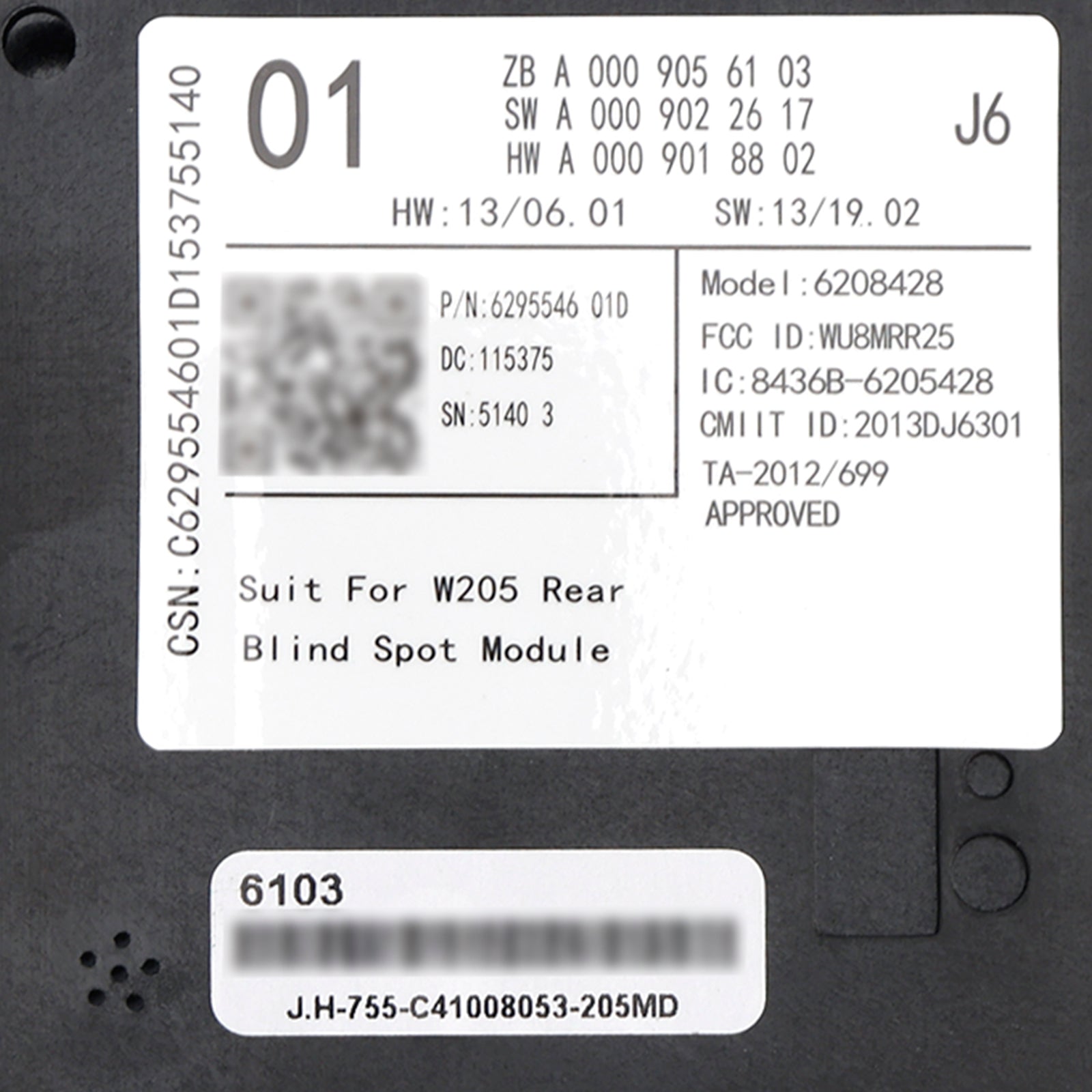 2015-2018 Mercedes C-klass W205 Filbytesradar för döda vinkeln A0009056103