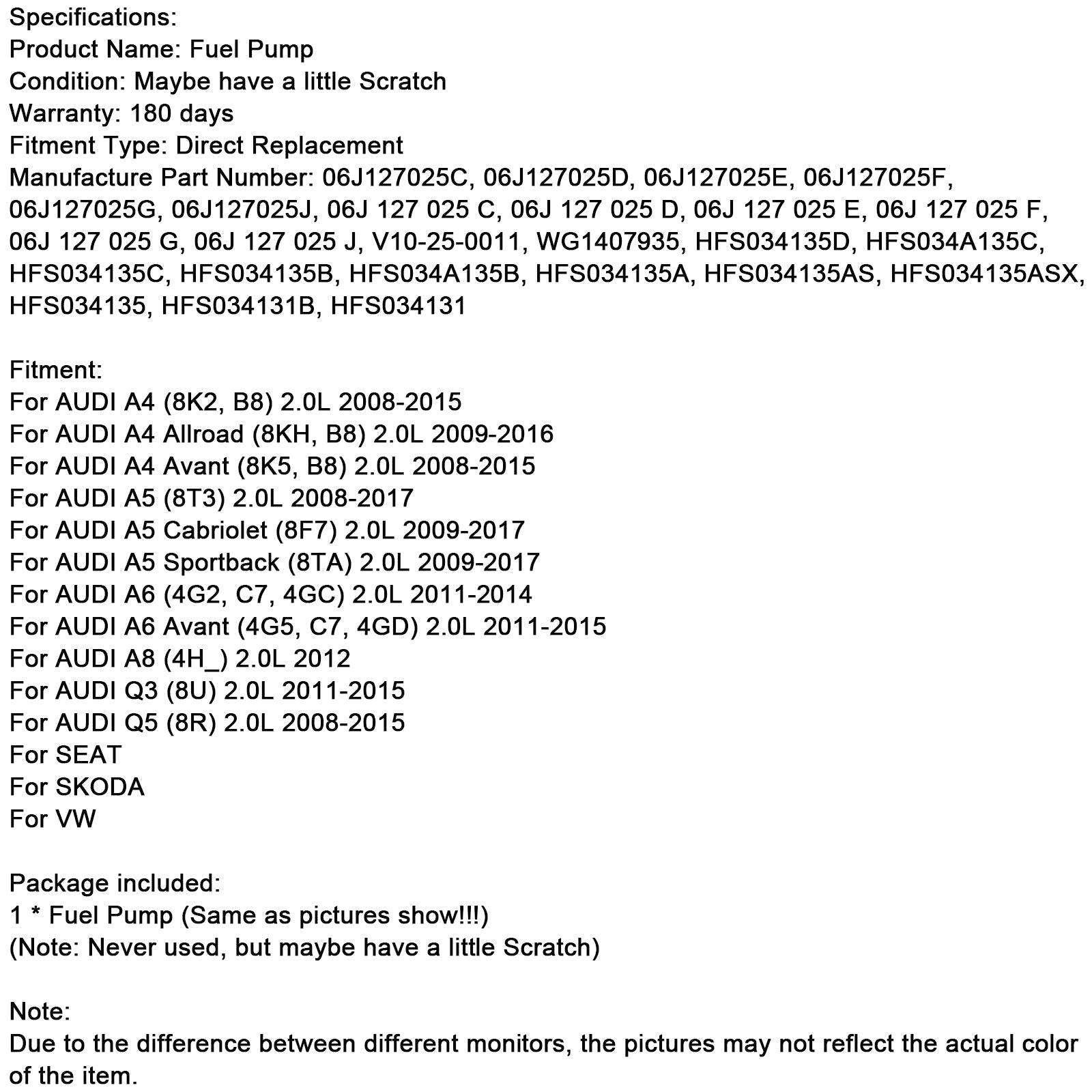 2009-2017 AUDI A5 Sportback (8TA) 2.0L Hogedrukpomp Brandstofpomp 06J127025E