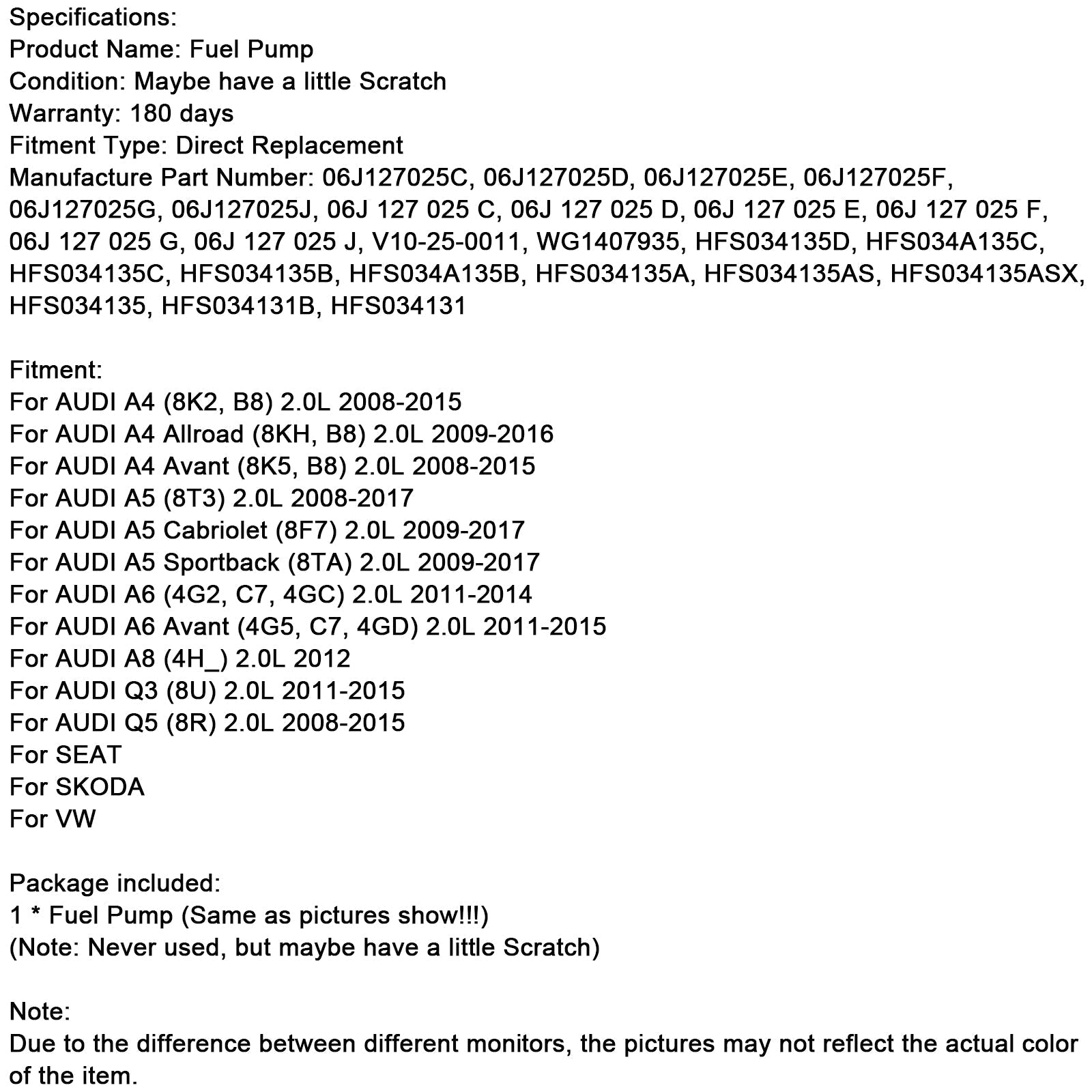 2008-2015 AUDI A4 Avant (8K5, B8) 2.0L Hogedrukpomp Brandstofpomp 06J127025E