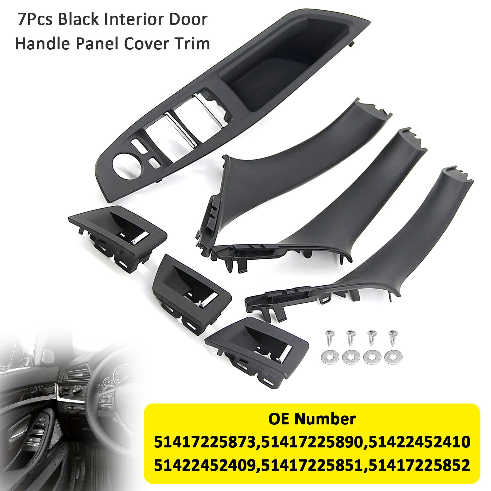7x Black Inner Porta Painel Painel Tampa de acabamento Pull para BMW 5 Série F10 F11 10-16
