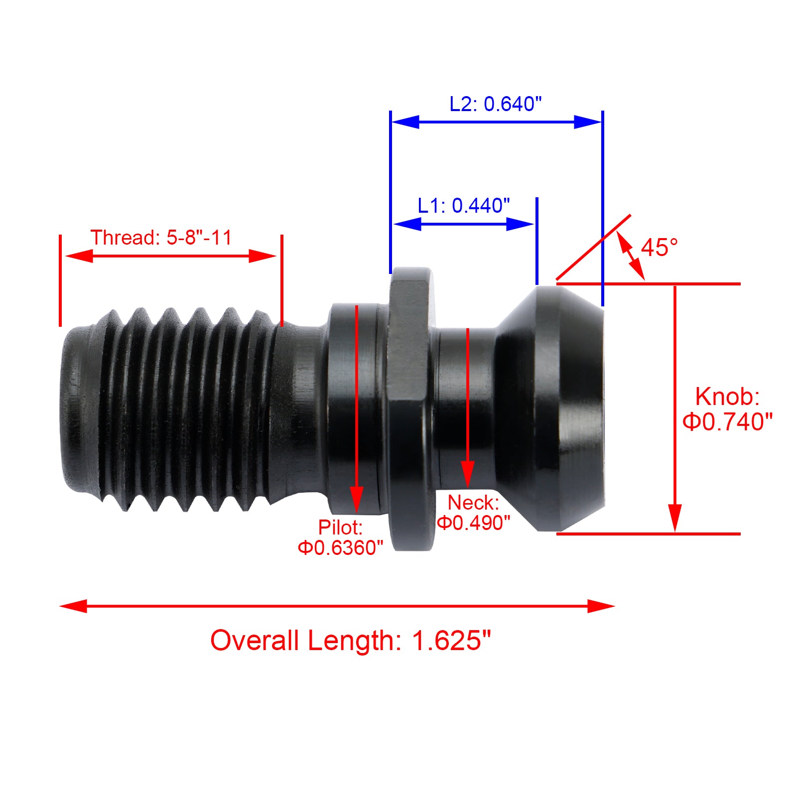 5 stk CAT40 45° 0,740" Pull Stud Retention Knob Passer til Mazak Fadal CNC Black