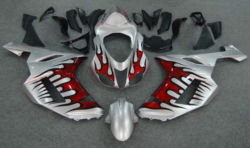 2007-2008 Kawasaki ZX6R ZX636 Fairings Silver & Red Flame ZX6R Racing Generic