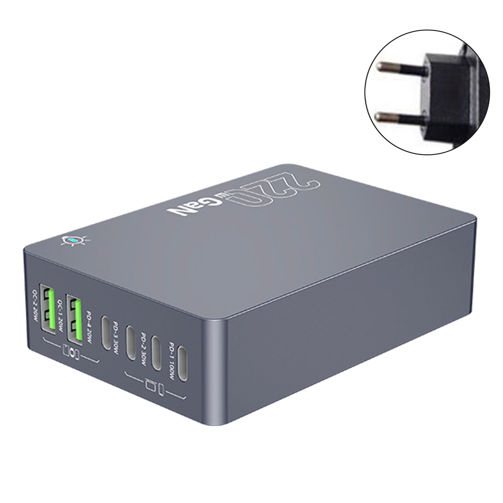 F8A Desktop Charging Station USB 6-Port Fast Charger PD100W ladestativ Smart lader EU-plugg